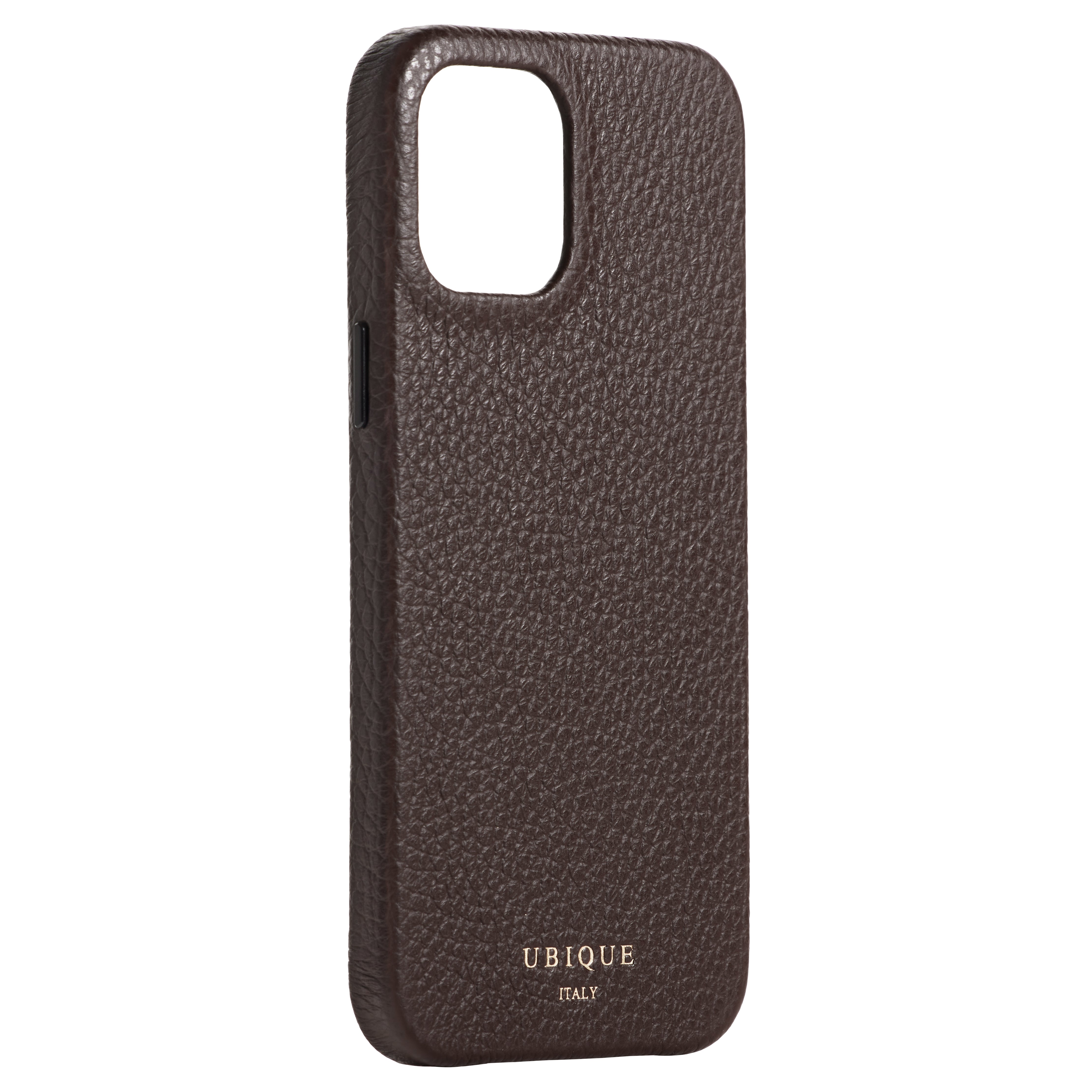 Ubique Italy Luxury iPhone Case 12 Pro Max Pebble Grain Leather Dark Walnut Angled