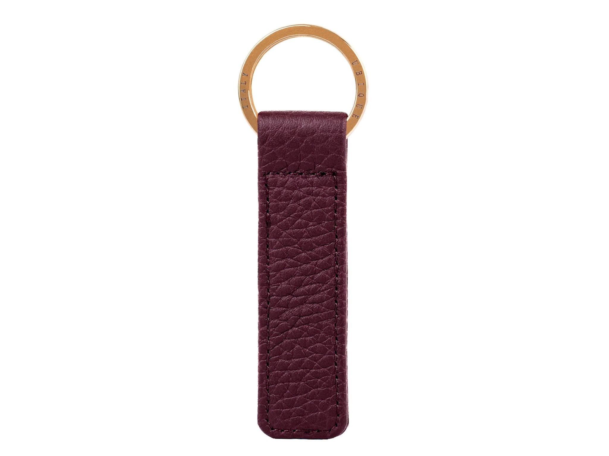 Ubique Italy Burgundy Calf Leather Rectangle Key Ring with Gold Ring