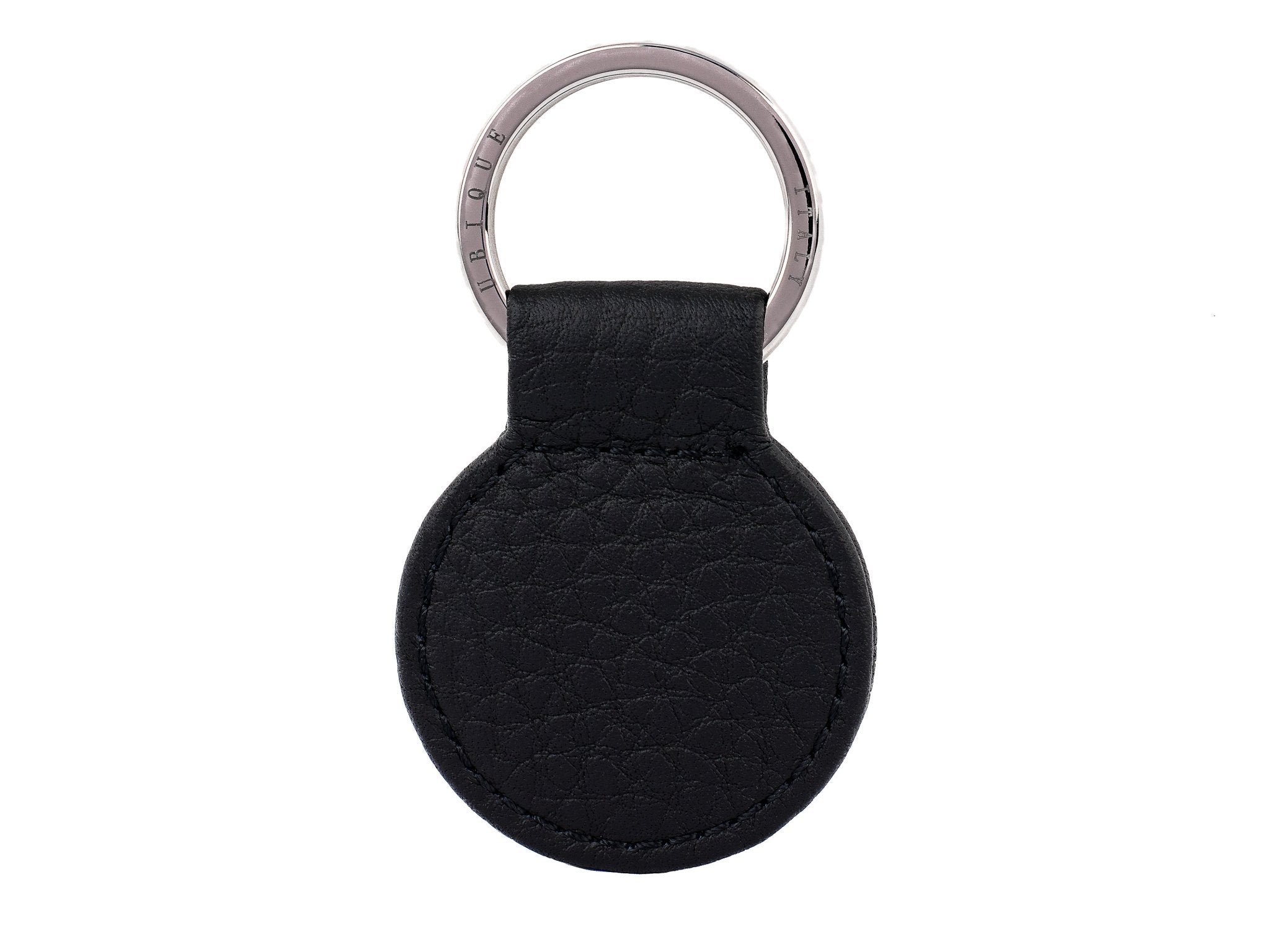 Ubique Italy Black Calf Leather Round Key Ring with Silver Ring