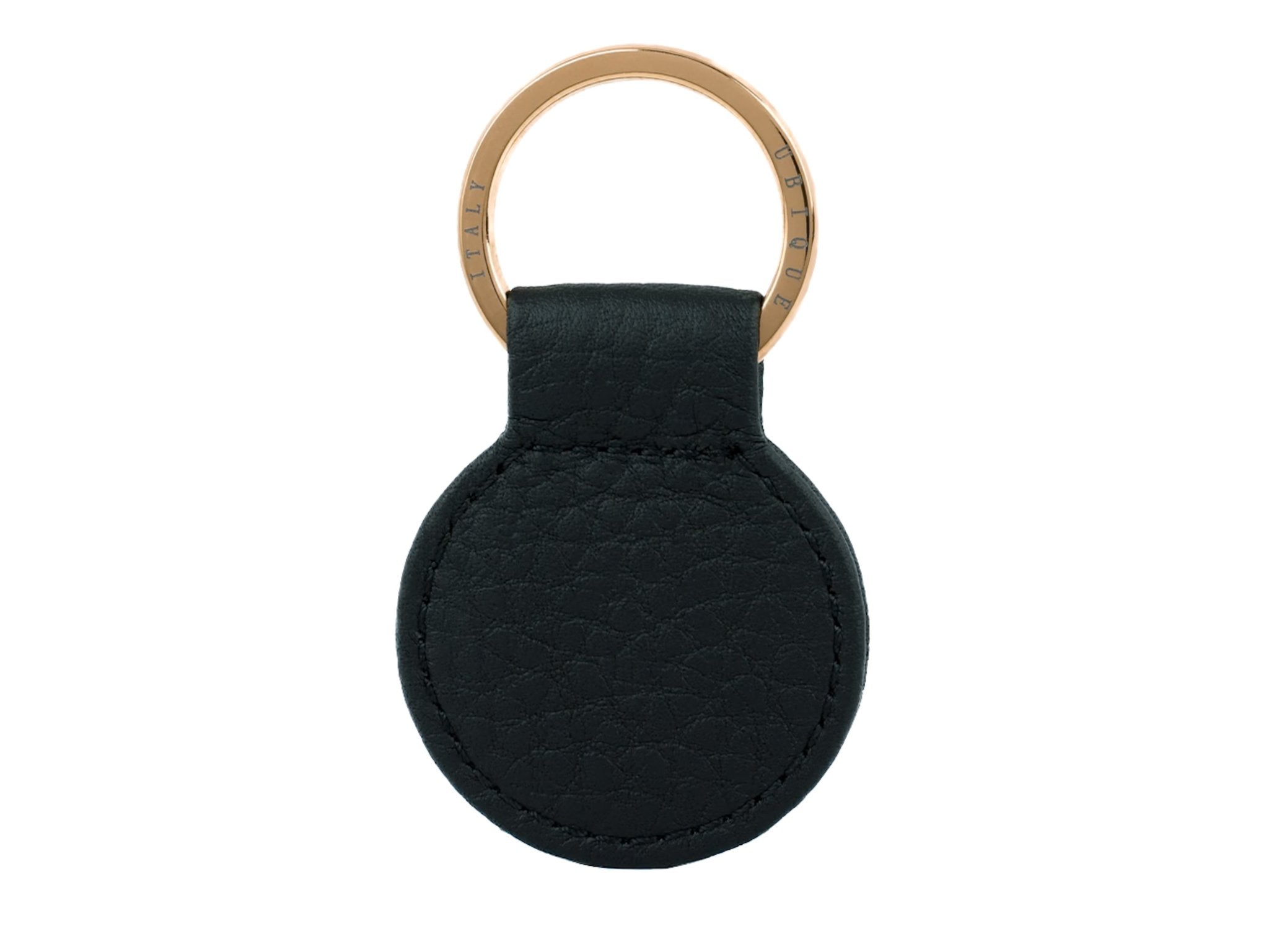 Ubique Italy Black Calf Leather Round Key Ring with Gold Ring