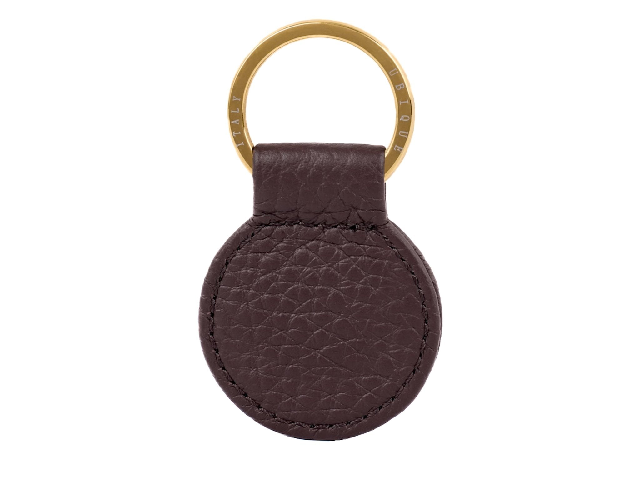 Ubique Italy Brown Calf Leather Round Key Ring with Gold Ring