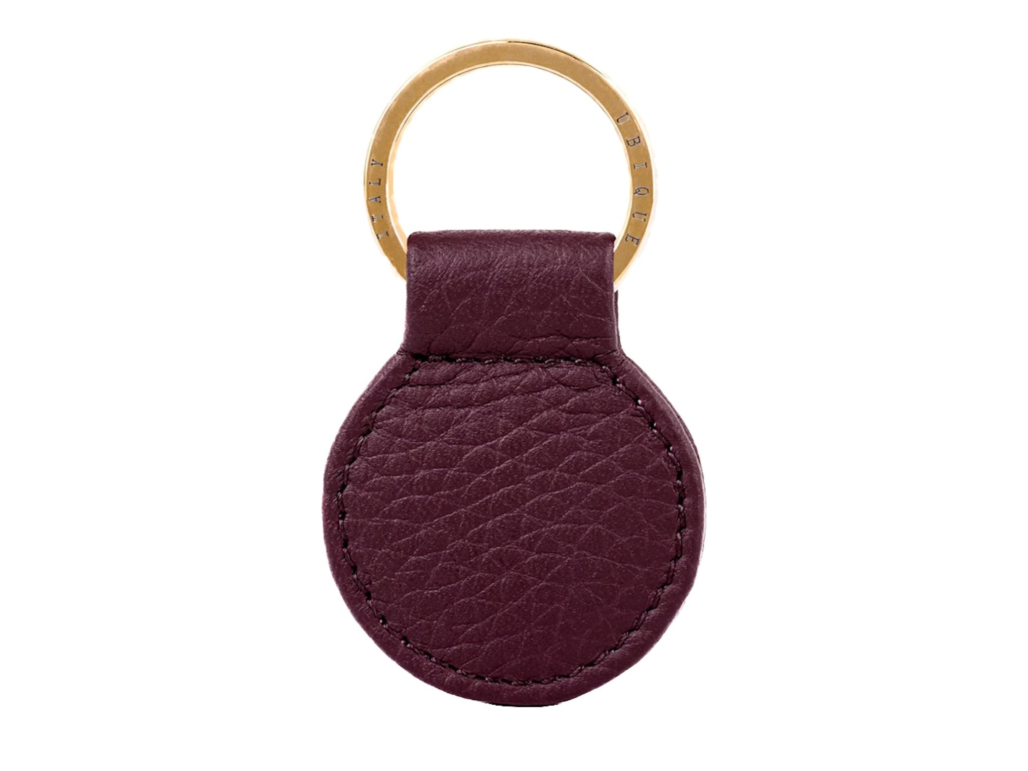 Ubique Italy Burgundy Calf Leather Round Key Ring with Gold Ring