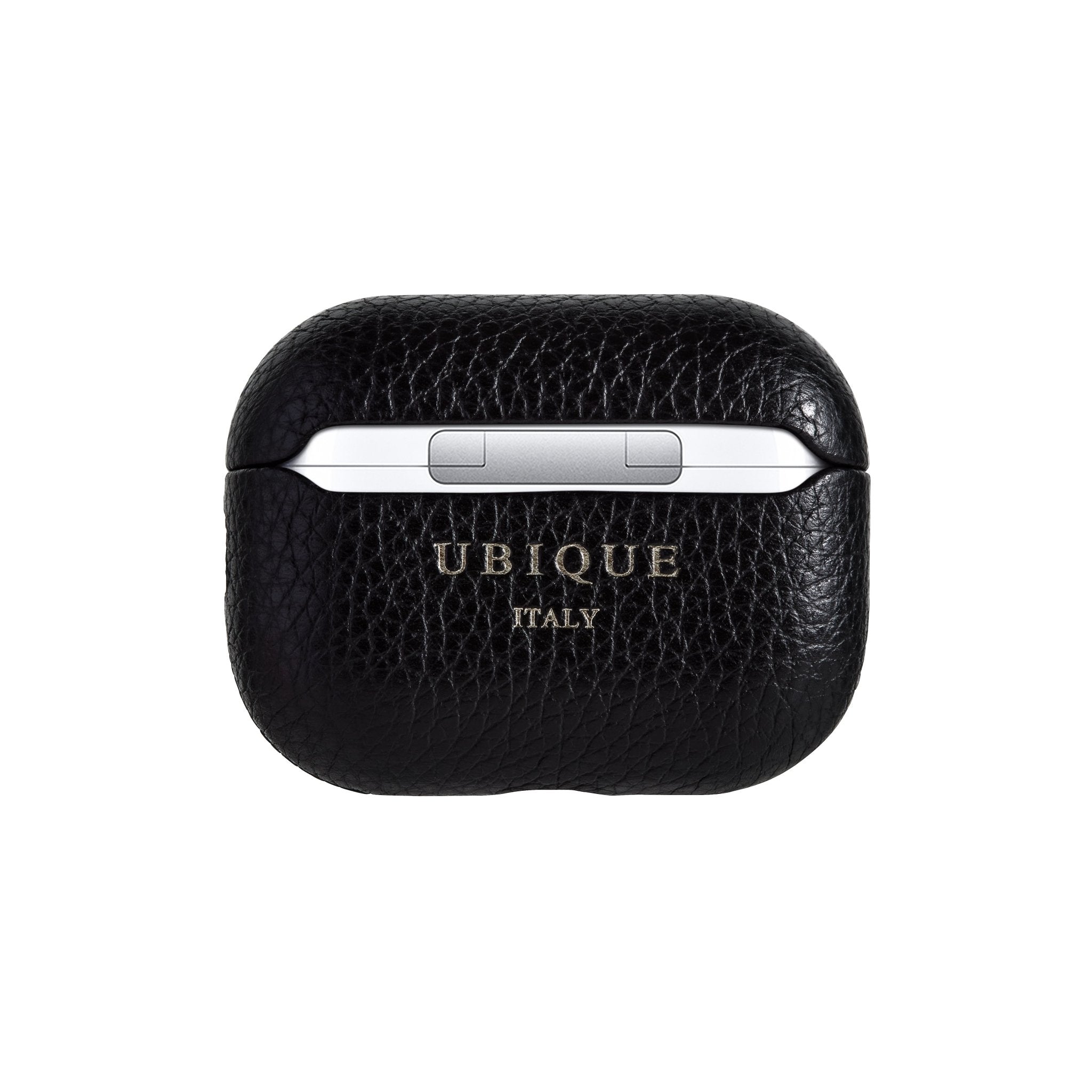 Ubique Italy Luxury AirPods Pro 2 Case Pebble Grain Leather Black Back