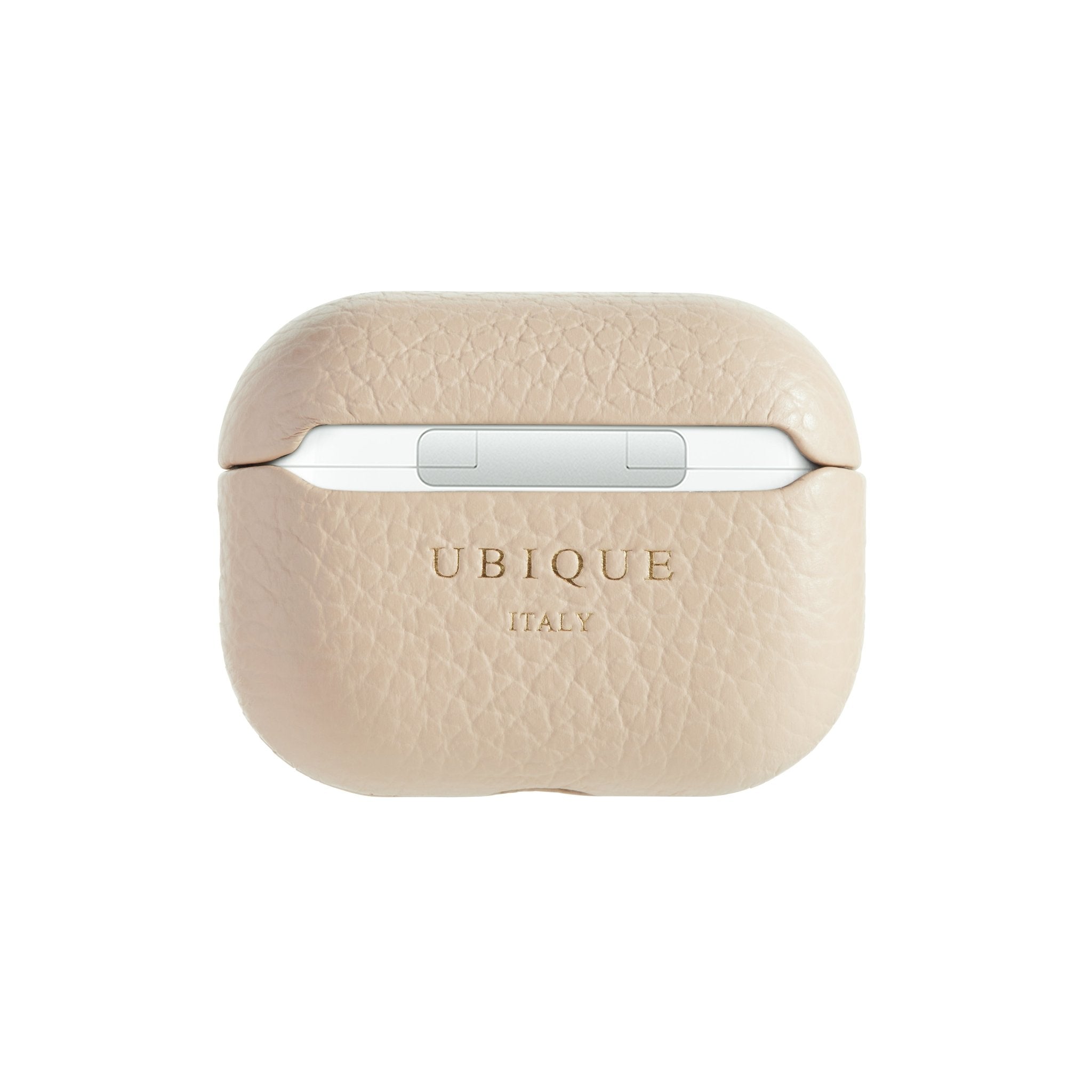 Ubique Italy Luxury AirPods Pro 2 Case Pebble Grain Leather Ivrea Stone Back