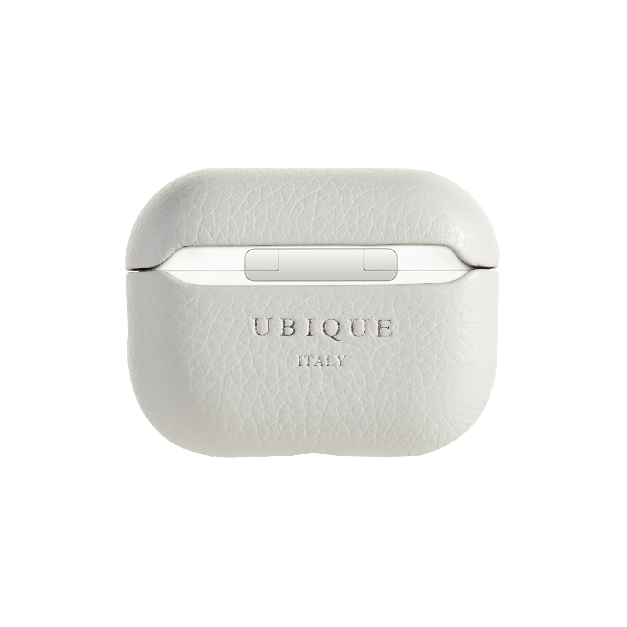 Ubique Italy Luxury AirPods Pro 2 Case Pebble Grain Leather Venetian Grey Back