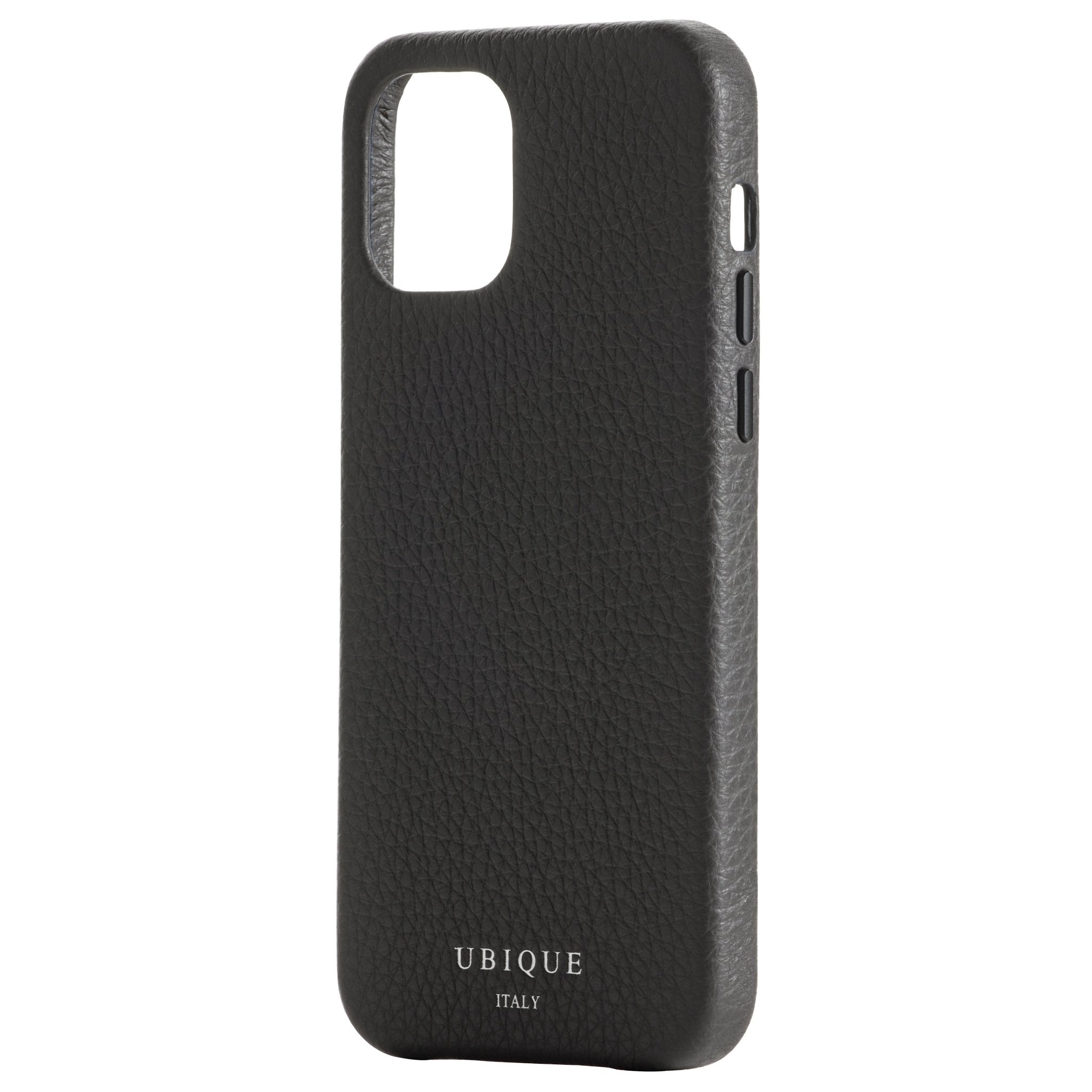 Ubique Italy Luxury iPhone Case 12 Pebble Grain Leather Storm Grey Angled