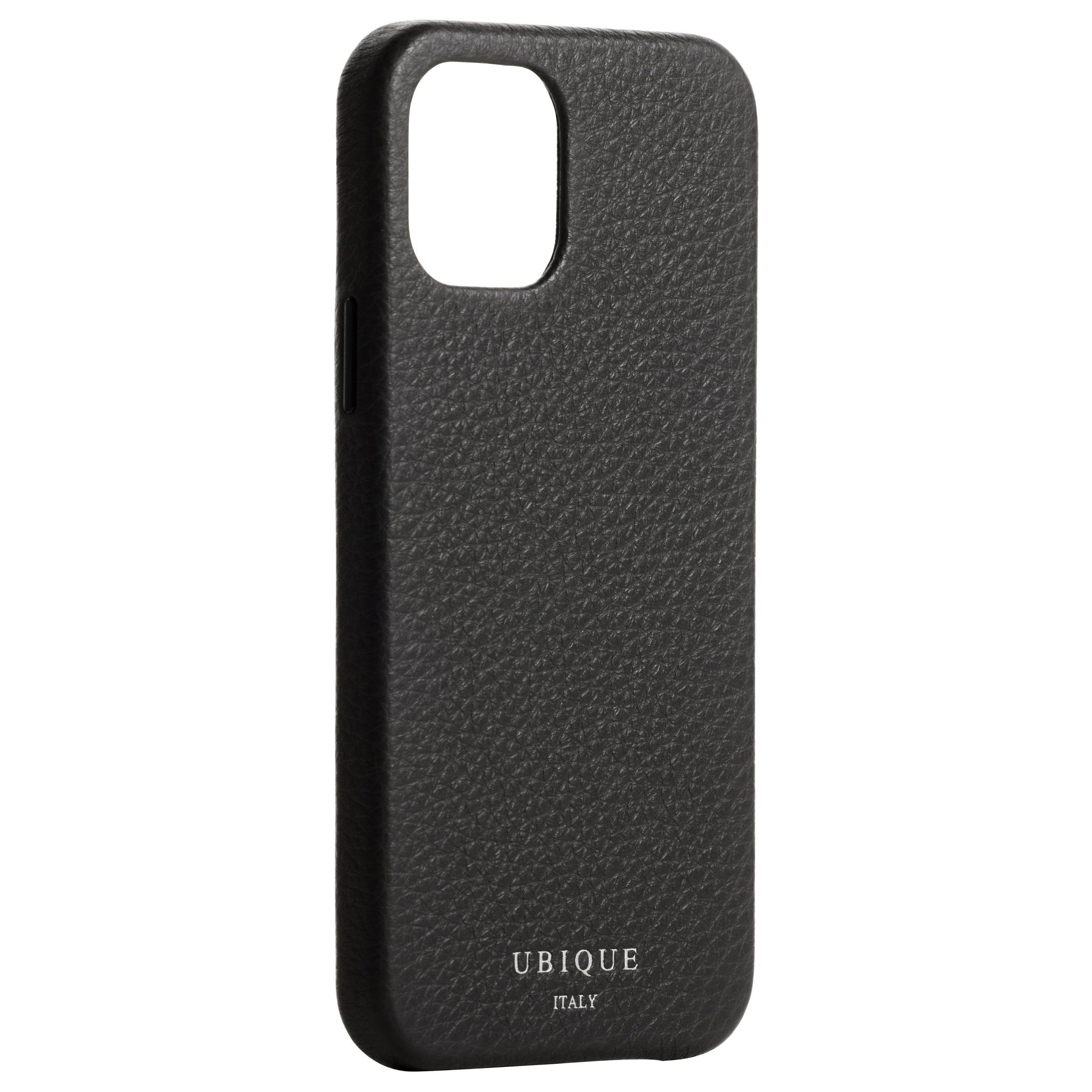 Ubique Italy Luxury iPhone Case 12 Pebble Grain Leather Storm Grey Angled