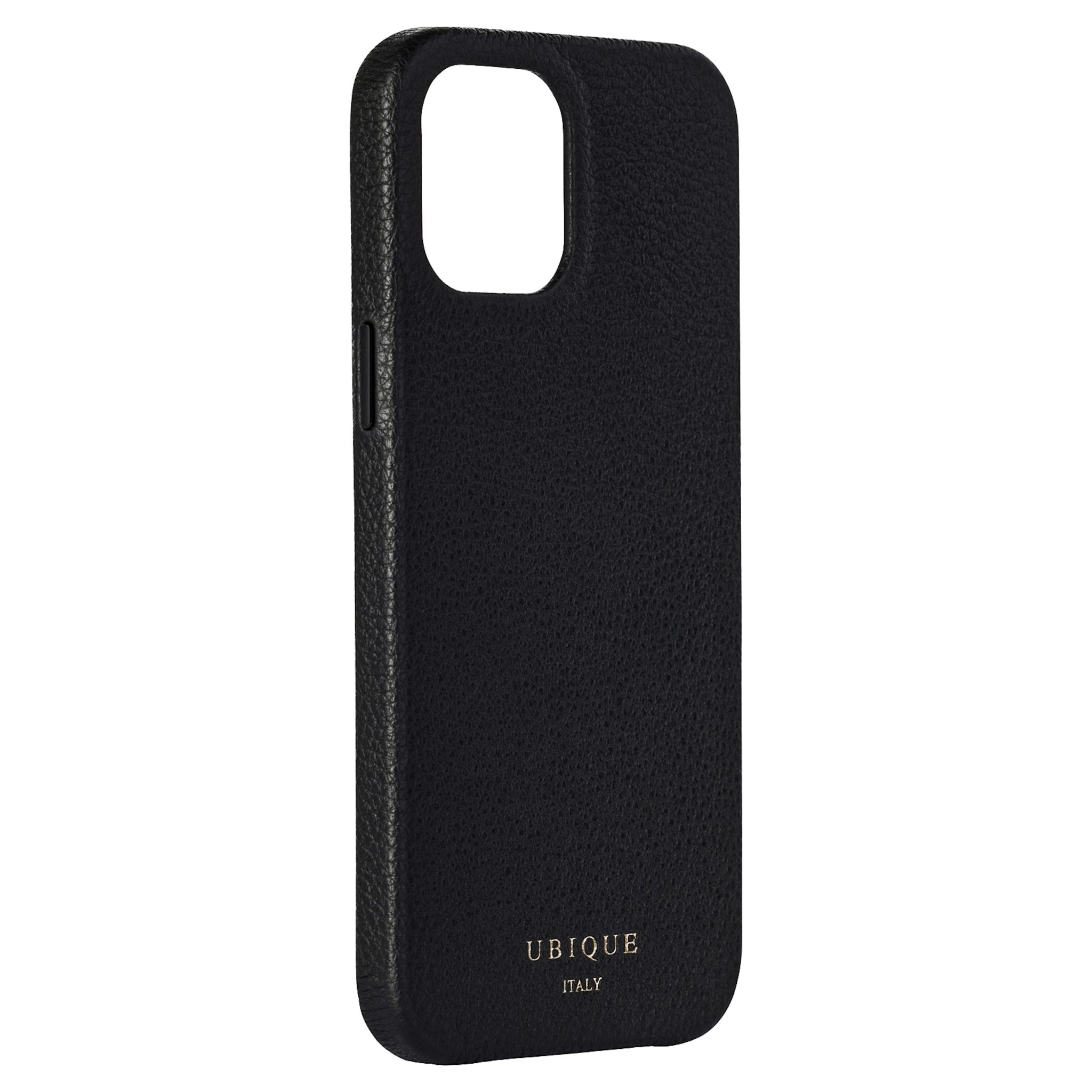 Ubique Italy Luxury iPhone Case 12 Pro Max Pebble Grain Leather Black Angled