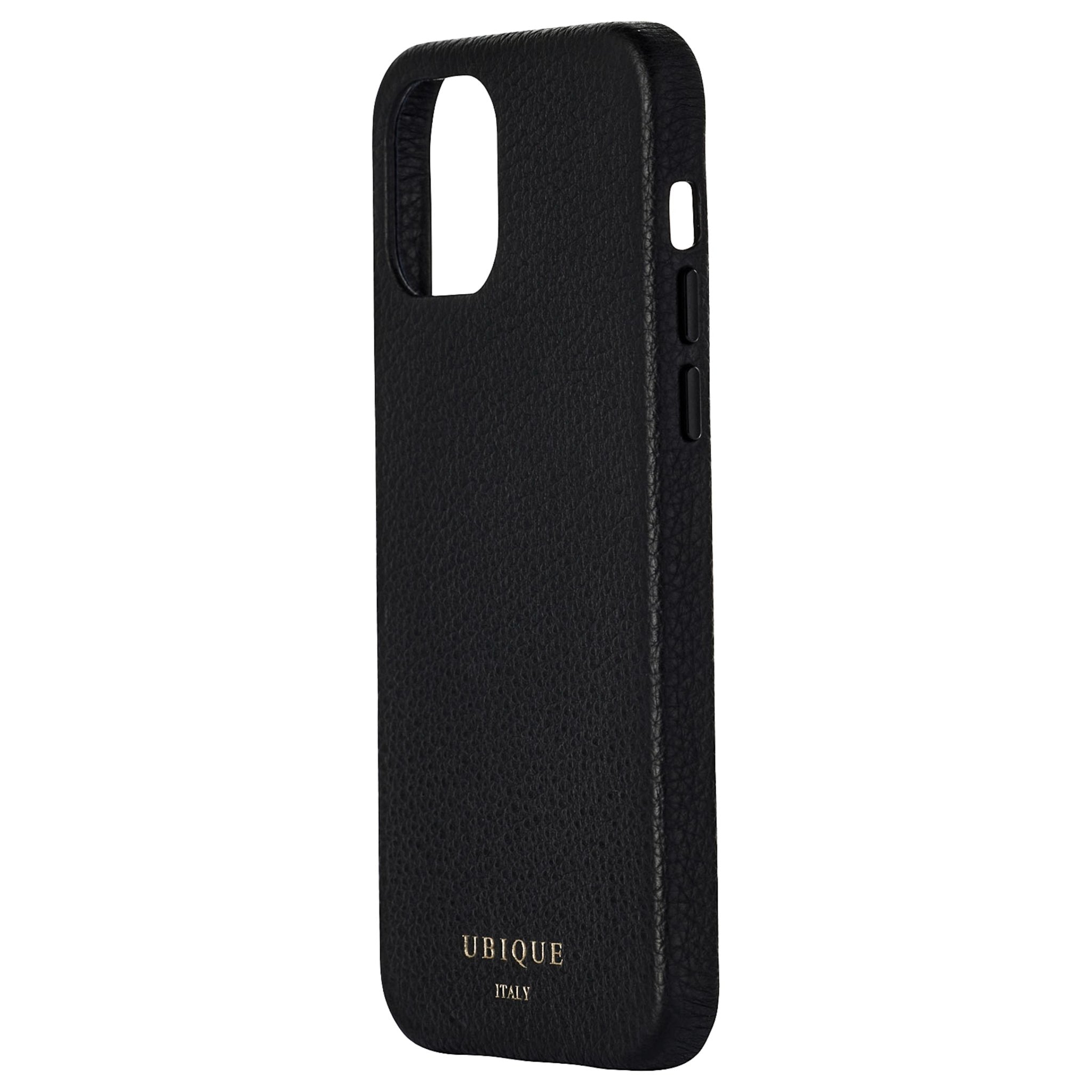 Ubique Italy Luxury iPhone Case 12 Pro Pebble Grain Leather Black Angled