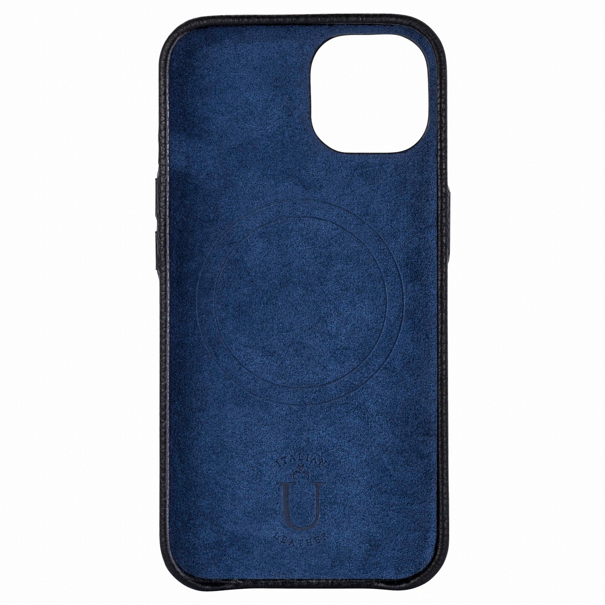 Ubique Italy Luxury iPhone Case 13 Pebble Grain Leather Black Inner Lining