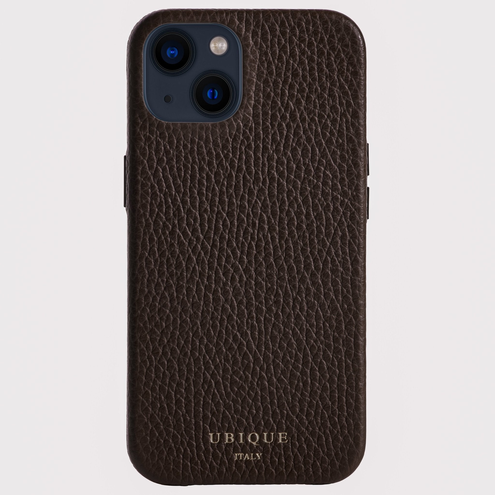 Ubique Italy Luxury iPhone Case 13 Pebble Grain Leather Dark Walnut