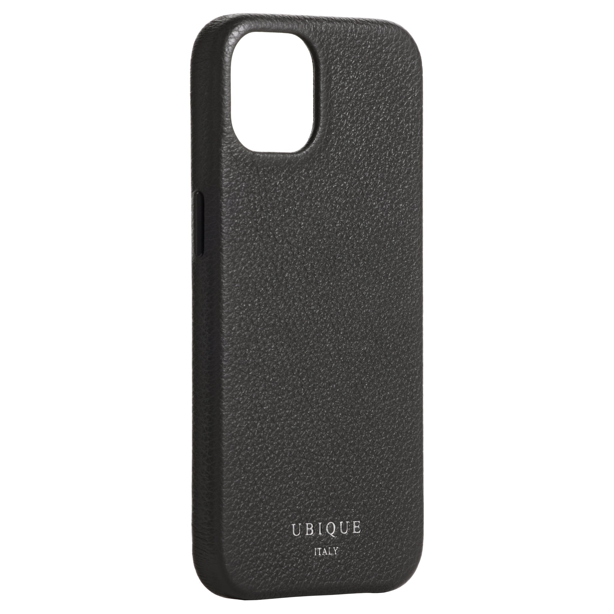 Ubique Italy Luxury iPhone Case 13 Pebble Grain Leather Storm Grey Angled