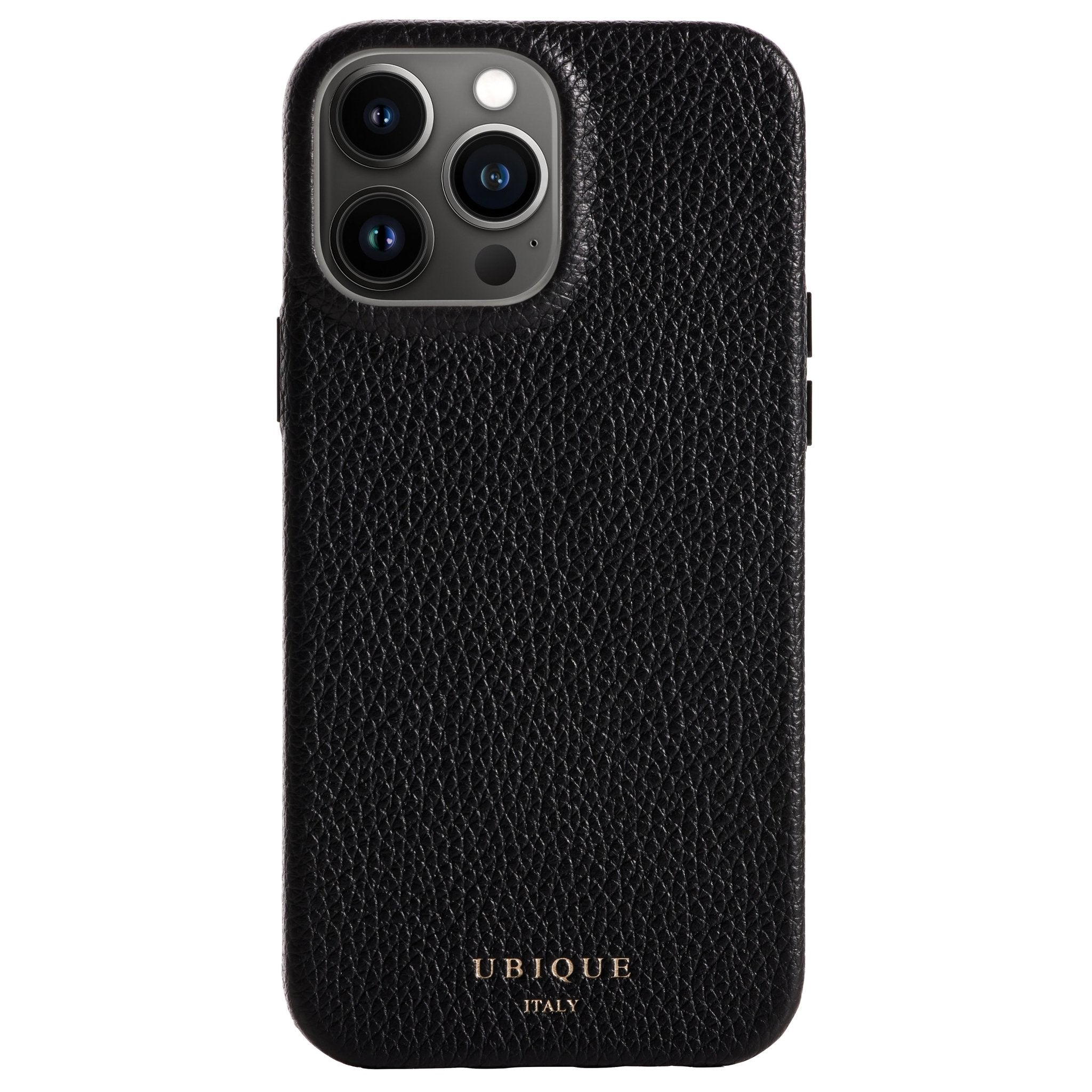 Ubique Italy Luxury iPhone Case 13 Pro Max Pebble Grain Leather Black