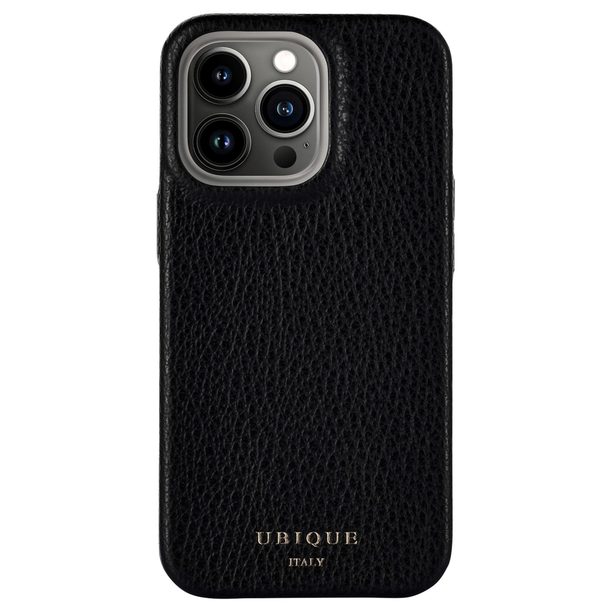 Ubique Italy Luxury iPhone Case 13 Pro Pebble Grain Leather Black