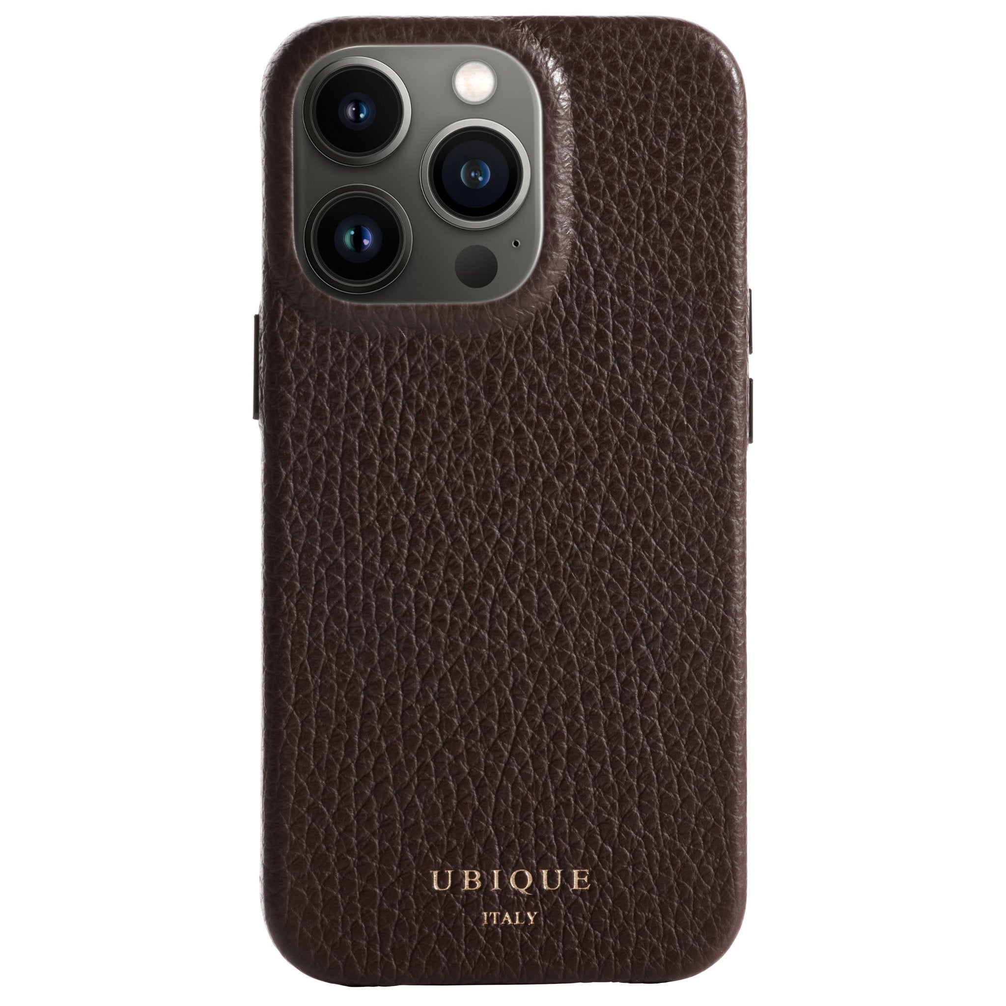 Ubique Italy Luxury iPhone Case 13 Pro Pebble Grain Leather Dark Walnut