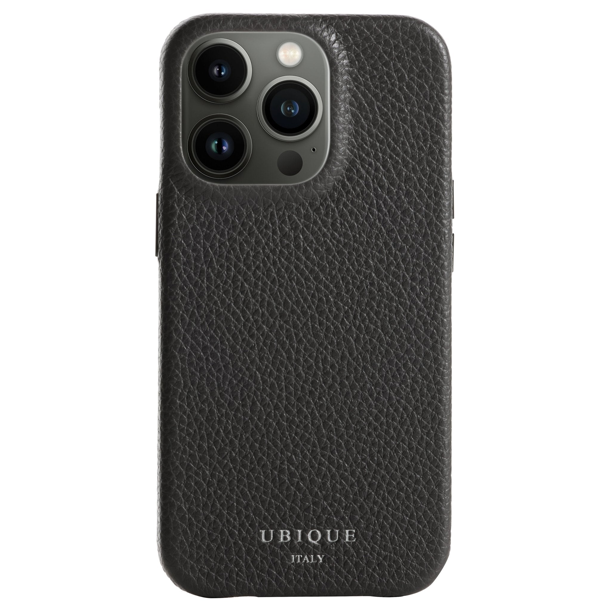 Ubique Italy Luxury iPhone Case 13 Pro Pebble Grain Leather Storm Grey