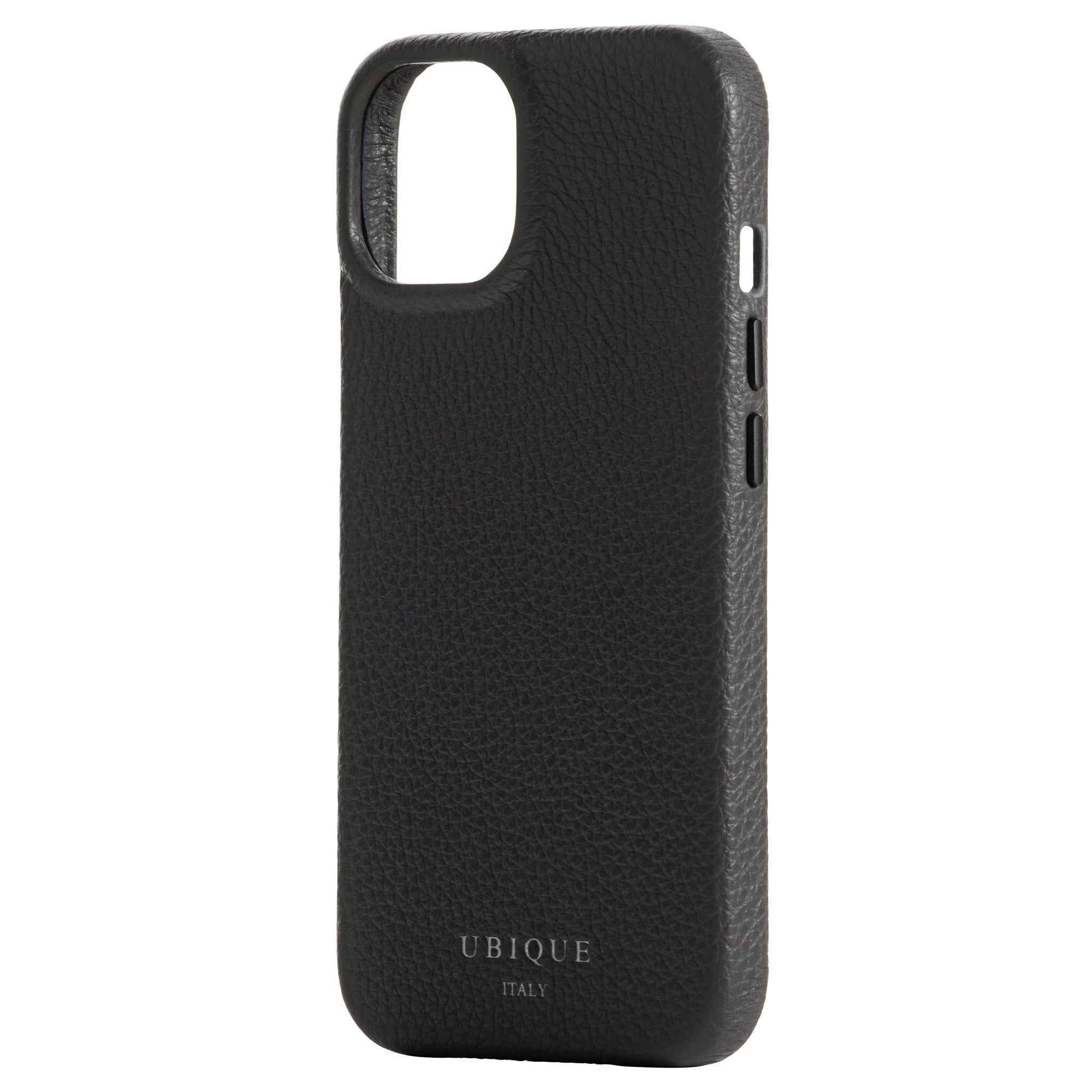 Ubique Italy Luxury iPhone Case 14 Pebble Grain Leather Storm Grey Angled