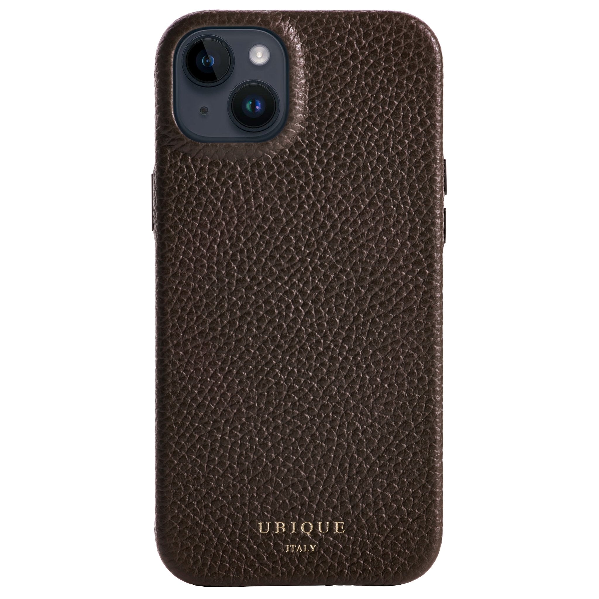Ubique Italy Luxury iPhone Case 14 Pebble Grain Leather Dark Walnut
