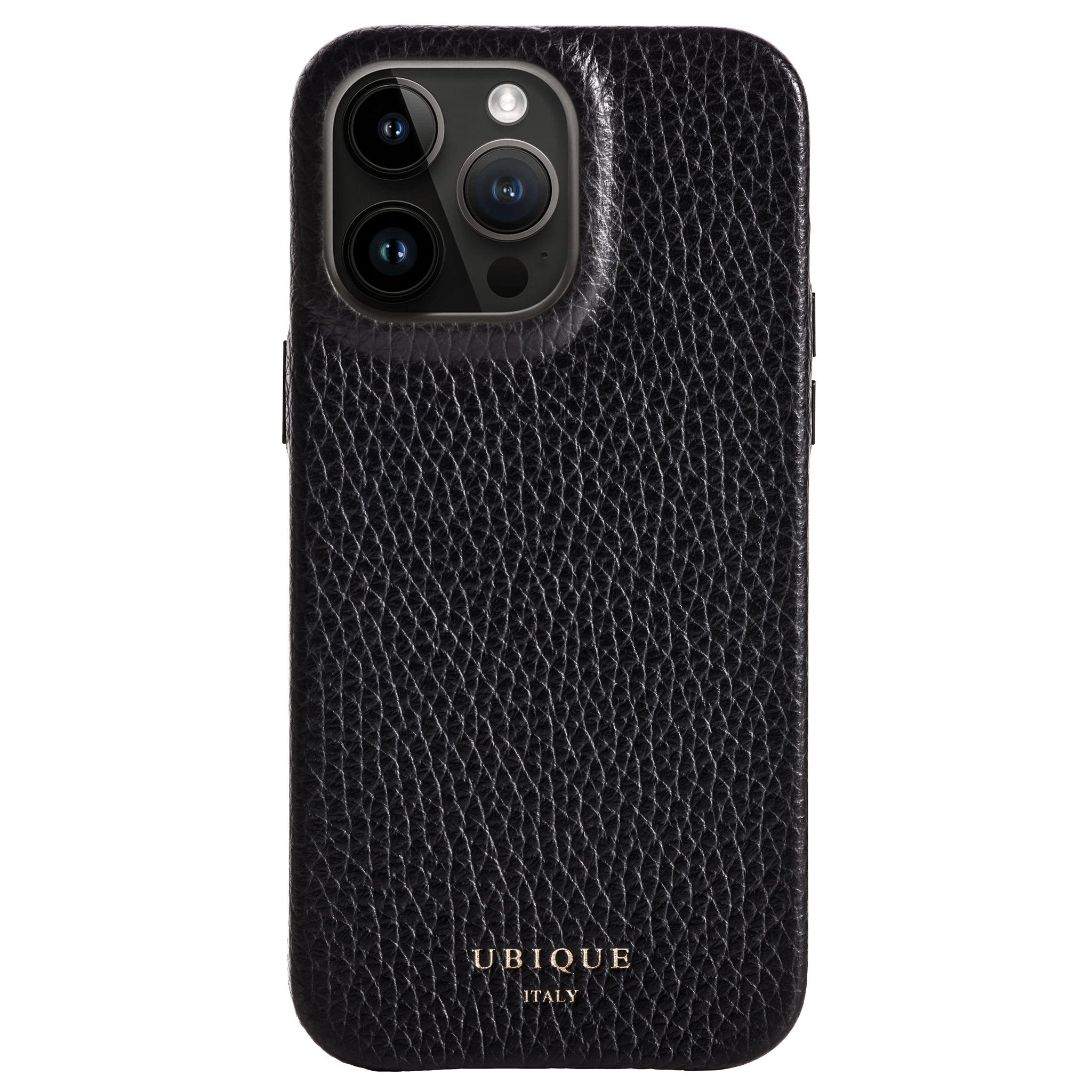 Ubique Italy Luxury iPhone Case 14 Pro Max Pebble Grain Leather Classic Black Front