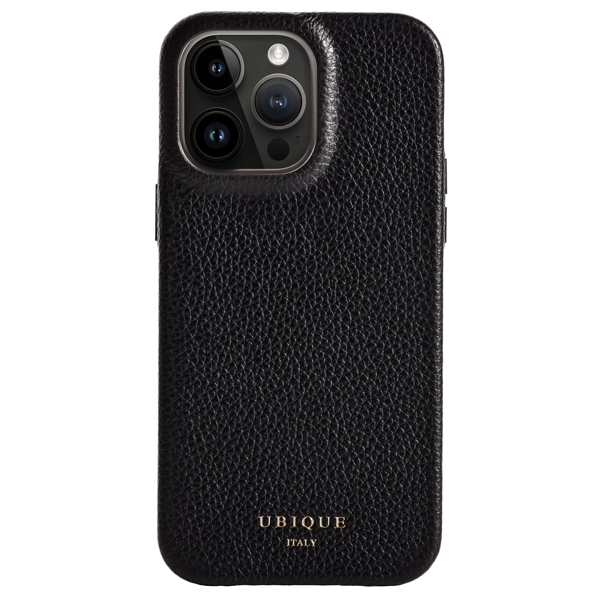 Ubique Italy Luxury iPhone Case 14 Pro Max Pebble Grain Leather Classic Black Front