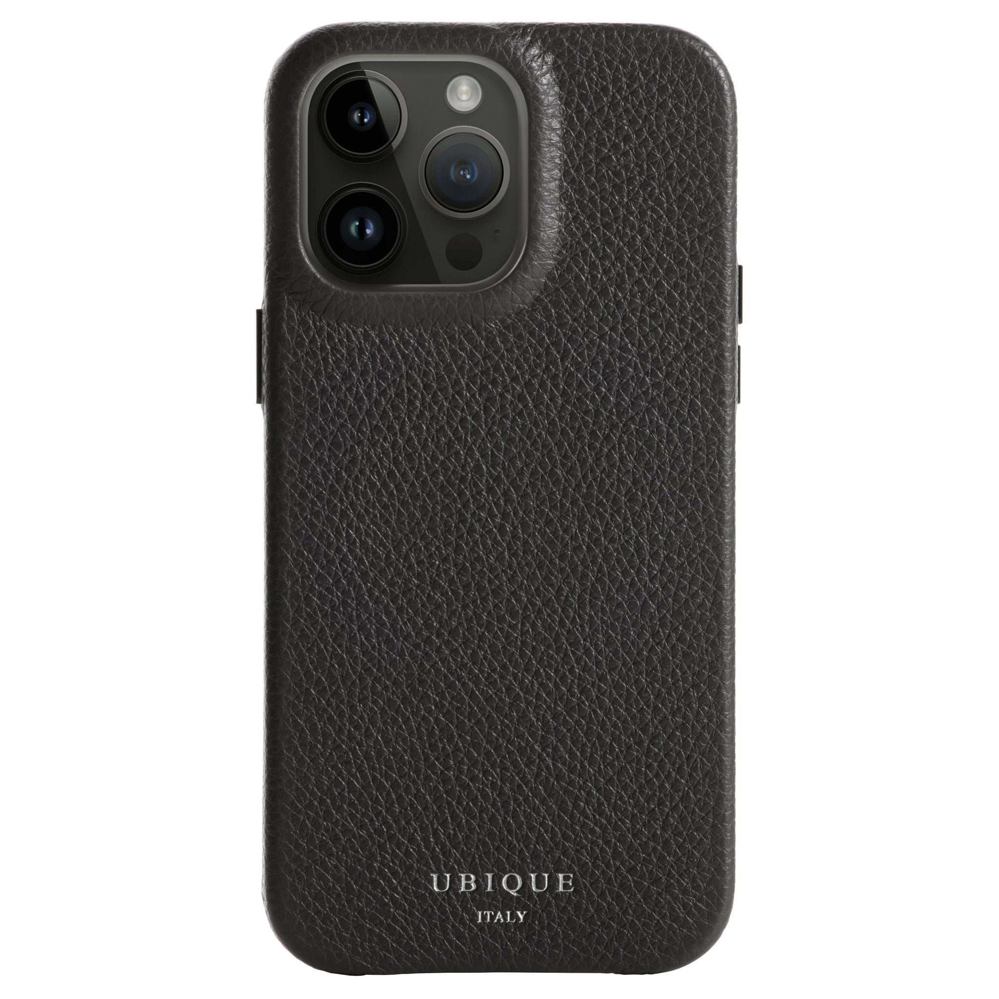 Ubique Italy Luxury iPhone Case 14 Pro Max Pebble Grain Leather Storm Grey Front