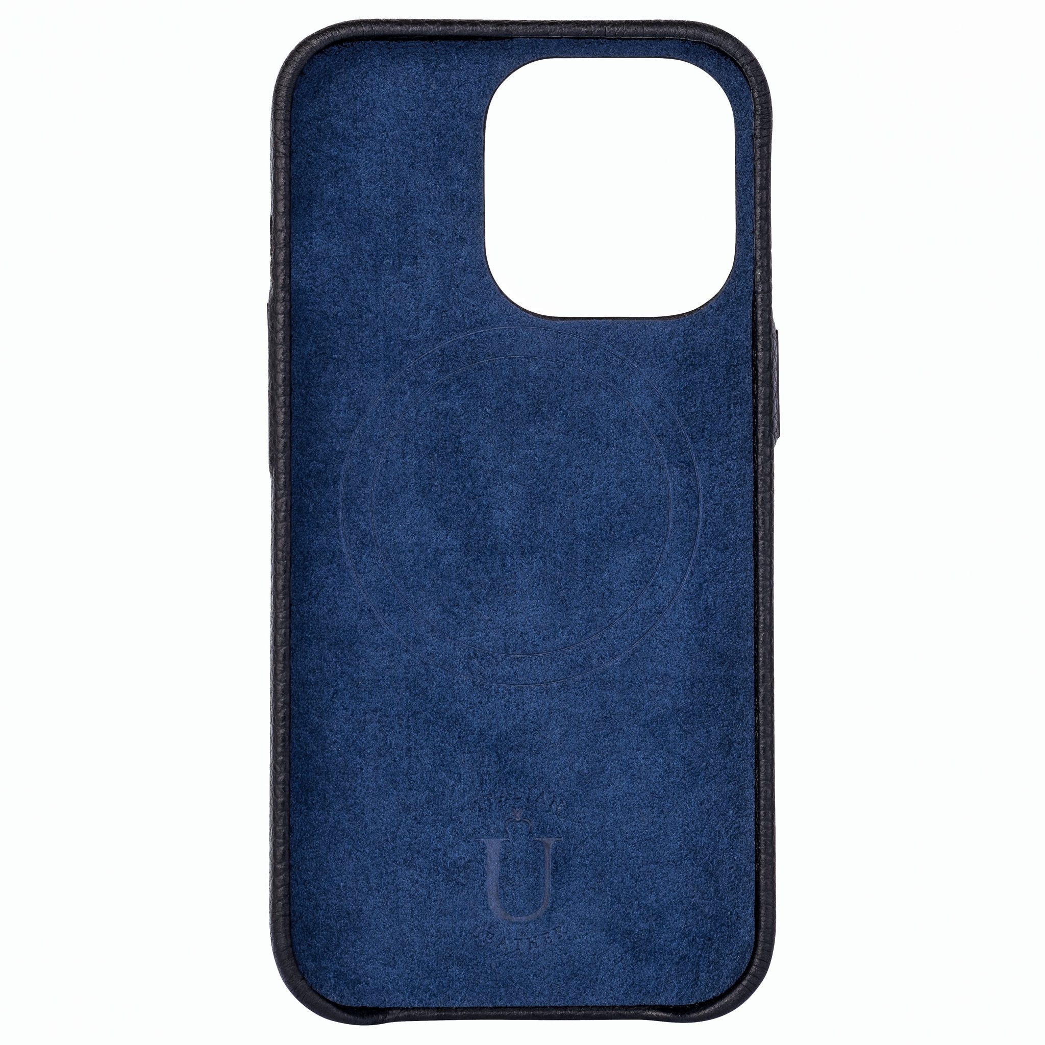 Ubique Italy Luxury iPhone Case 14 Pebble Grain Leather Black Inner Lining