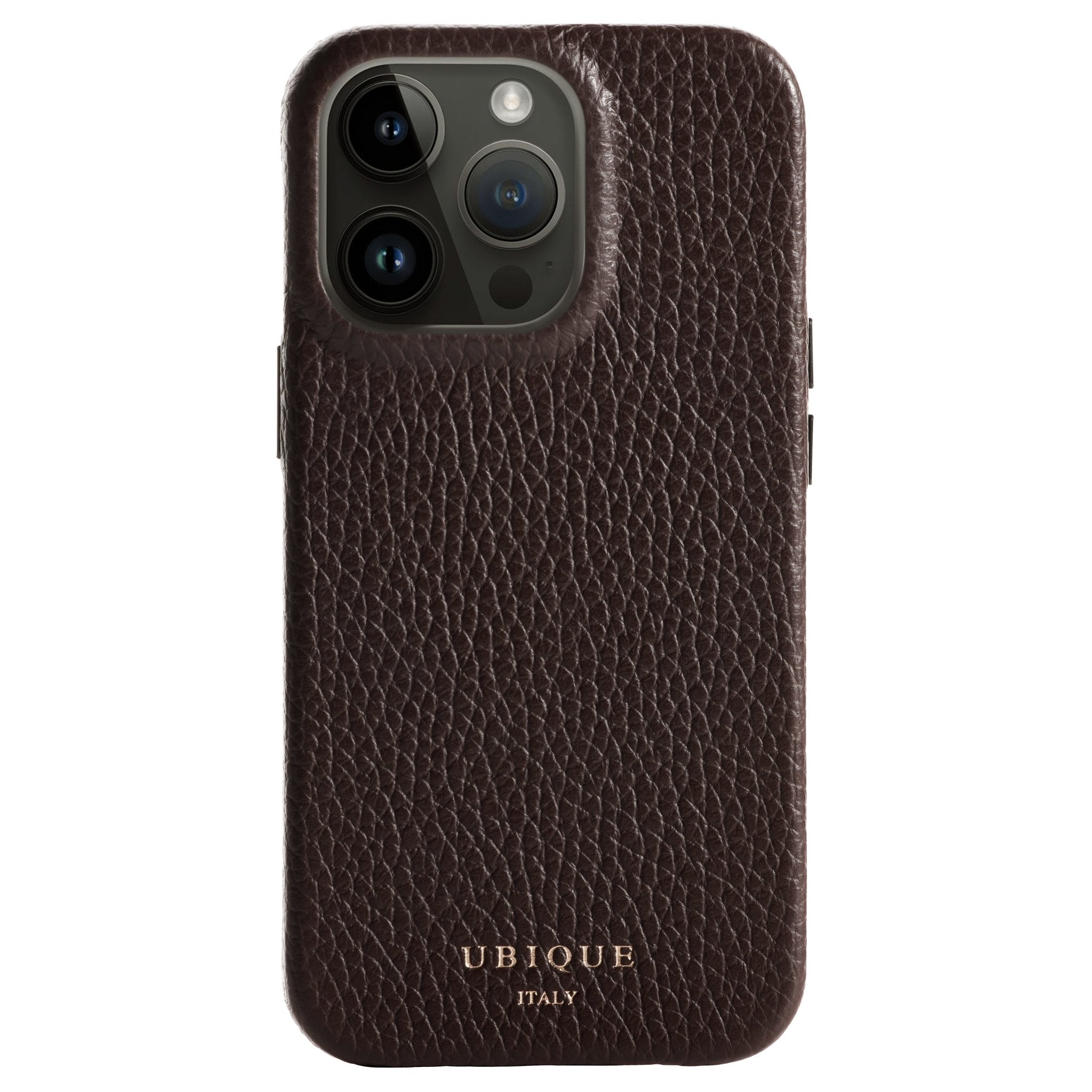 Ubique Italy Luxury iPhone Case 14 Pebble Grain Leather Dark Walnut
