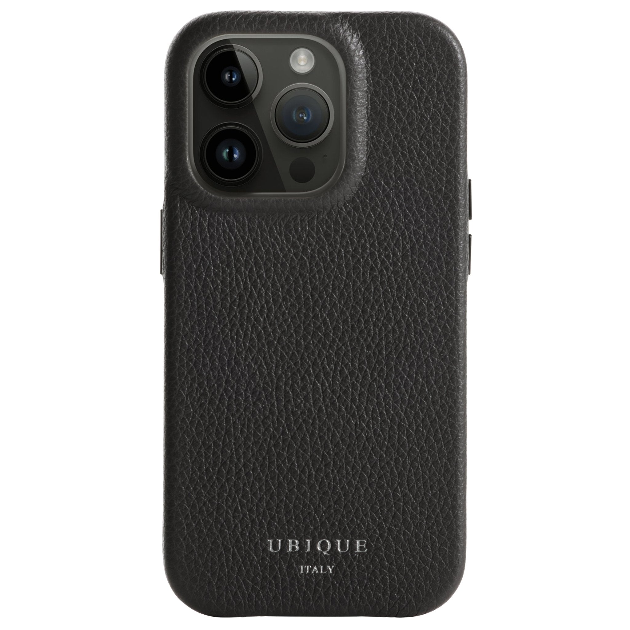 Ubique Italy Luxury iPhone Case 14 Pebble Grain Leather Storm Grey