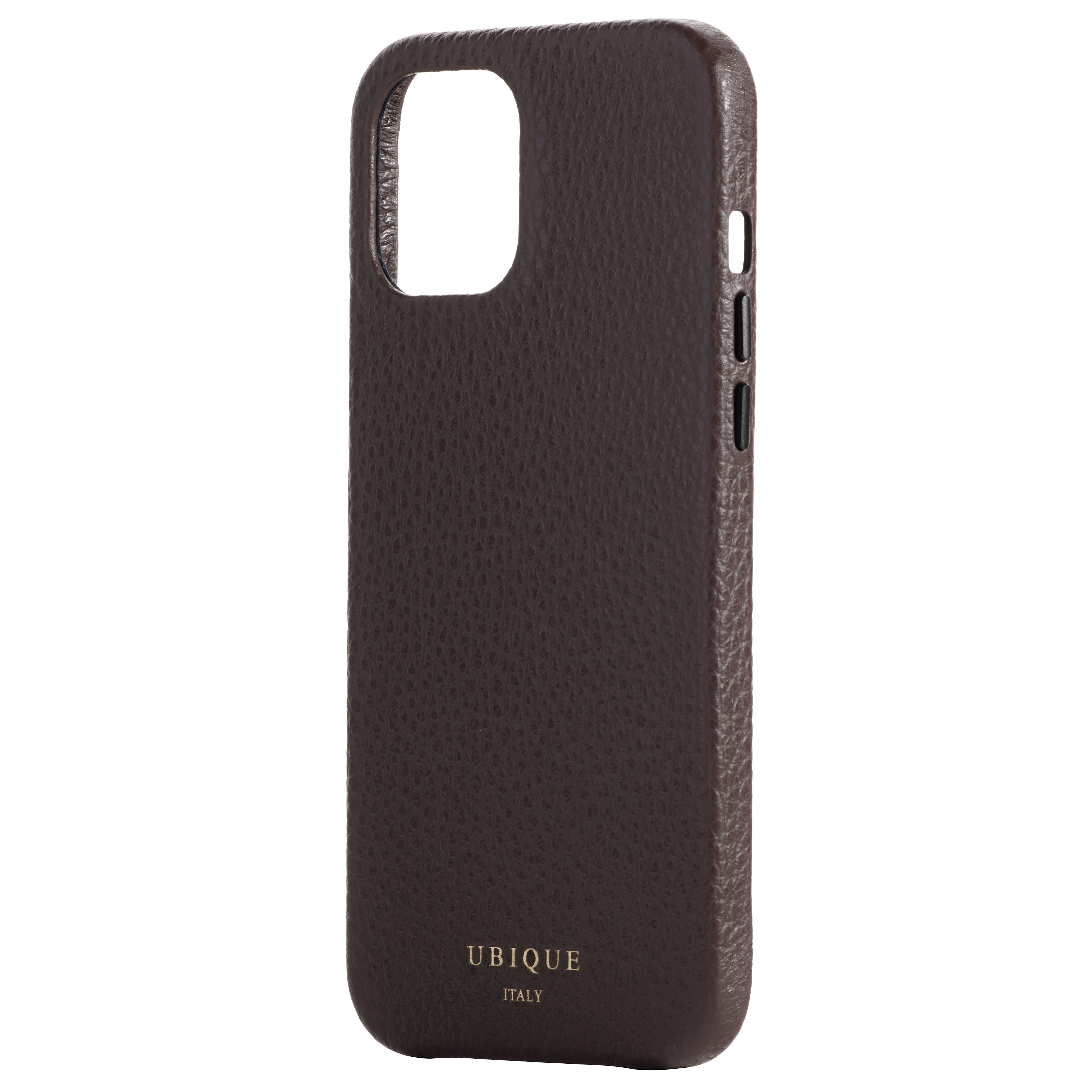 Ubique Italy Luxury iPhone Case 12 Pro Max Pebble Grain Leather Dark Walnut Angled