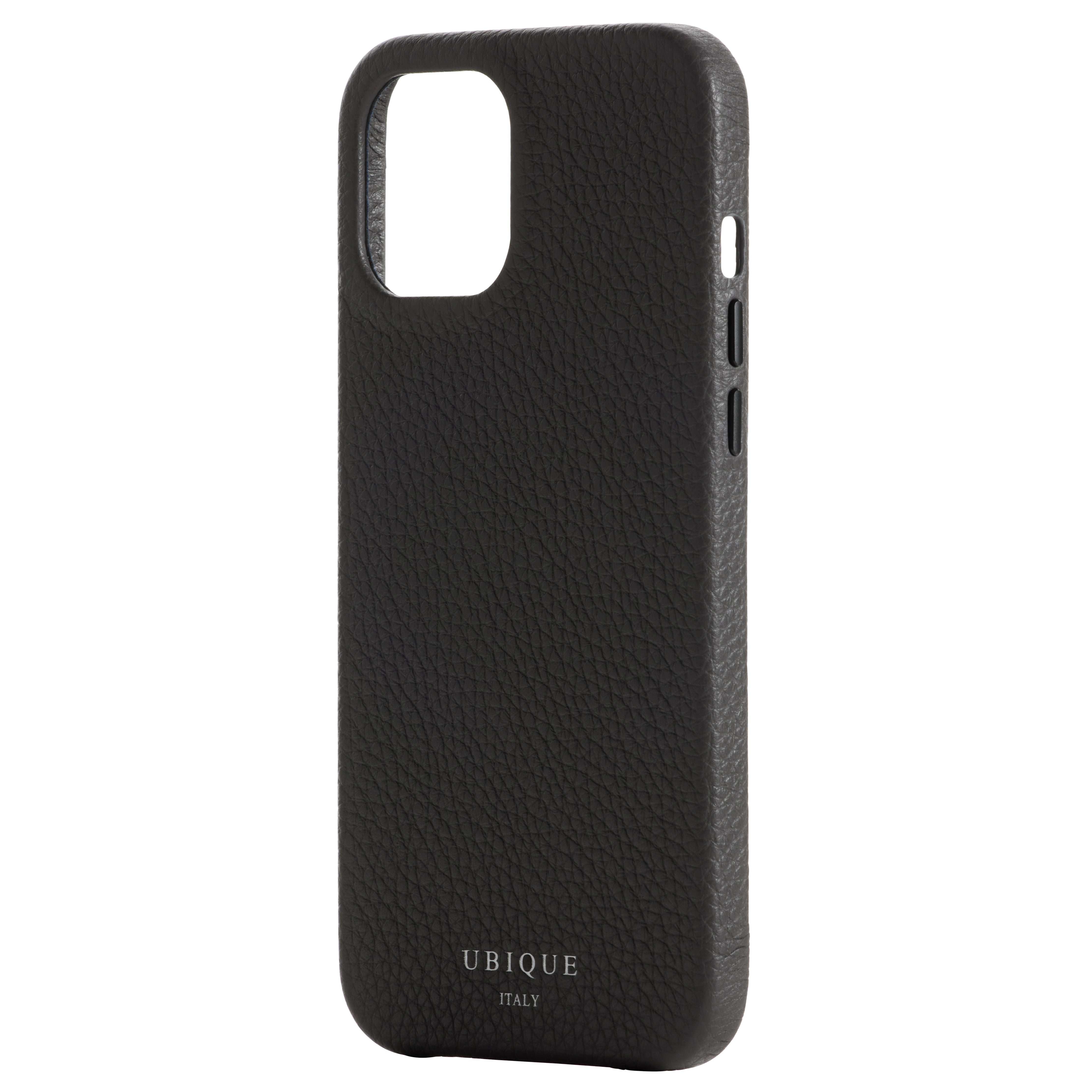 Ubique Italy Luxury iPhone Case 12 Pro Max Pebble Grain Leather Storm Grey Angled