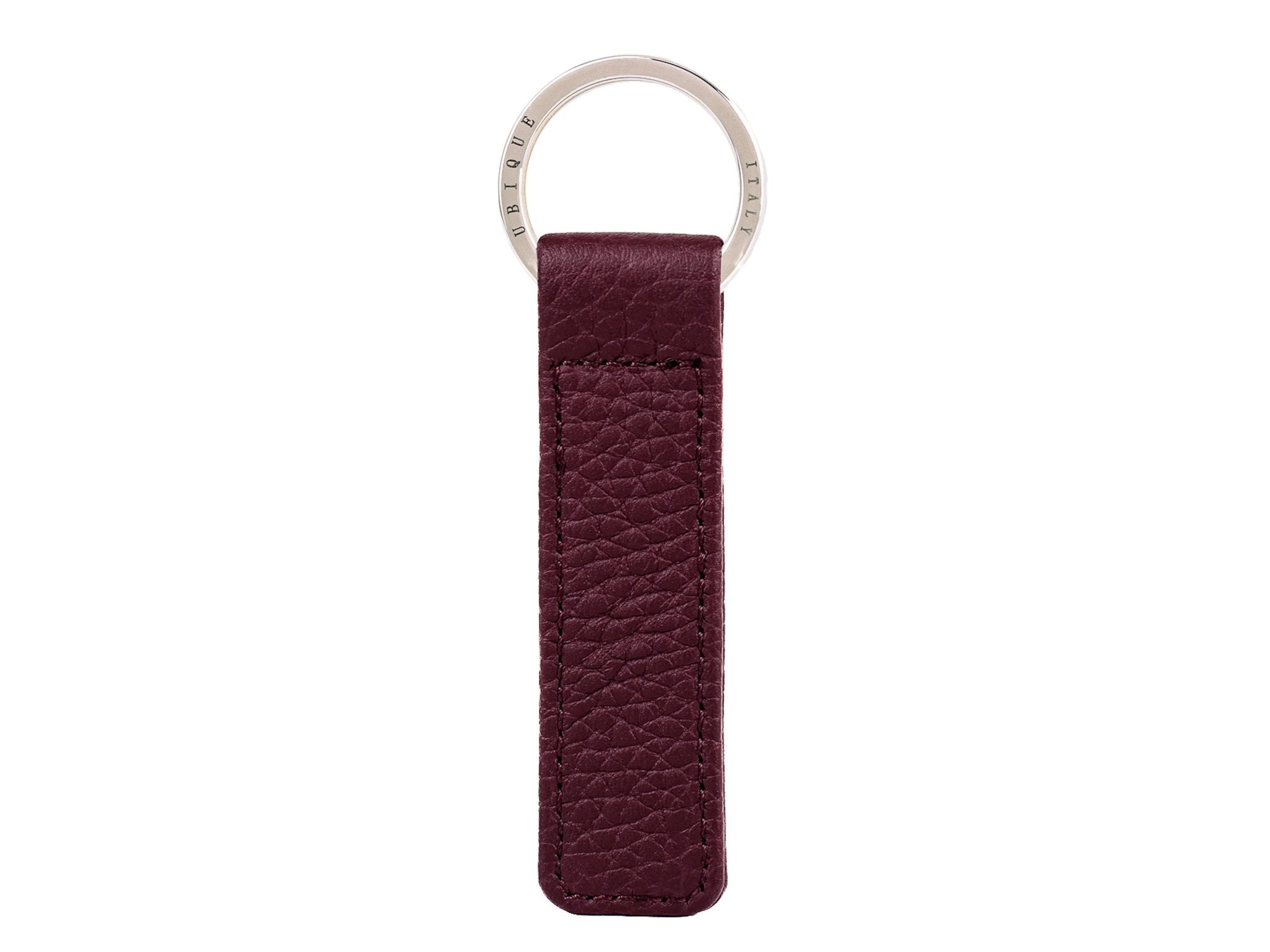 Ubique Italy Burgundy Calf Leather Rectangle Key Ring with Silver Ring