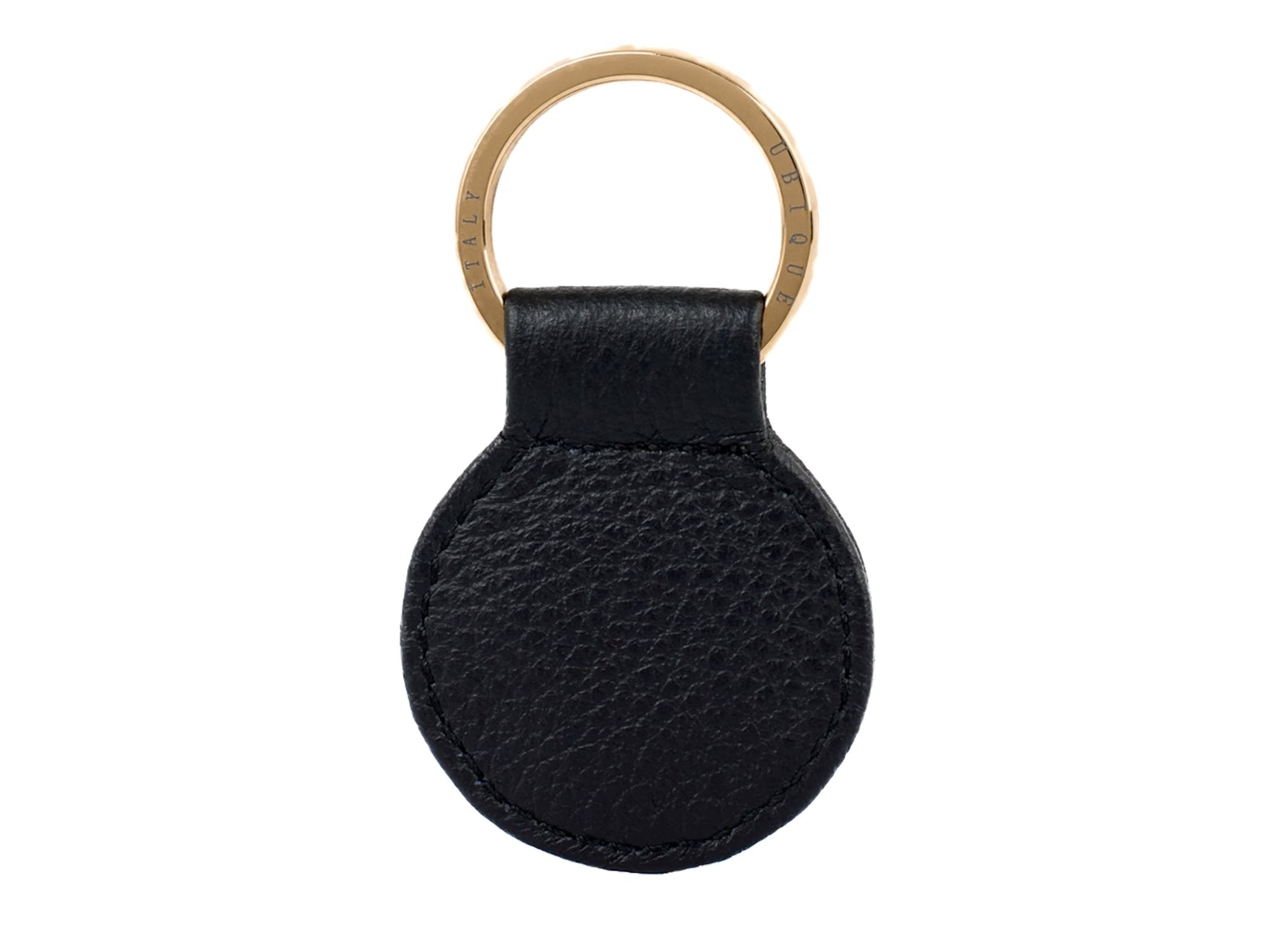 Ubique Italy Black Full Grain Leather Round Key Ring with Gold Ring