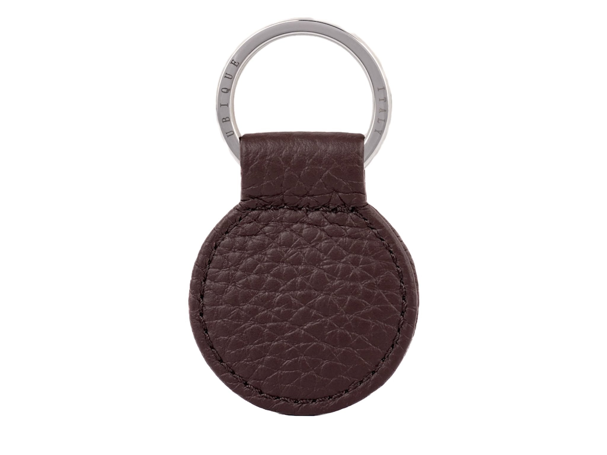Ubique Italy Brown Calf Leather Round Key Ring with Silver Ring