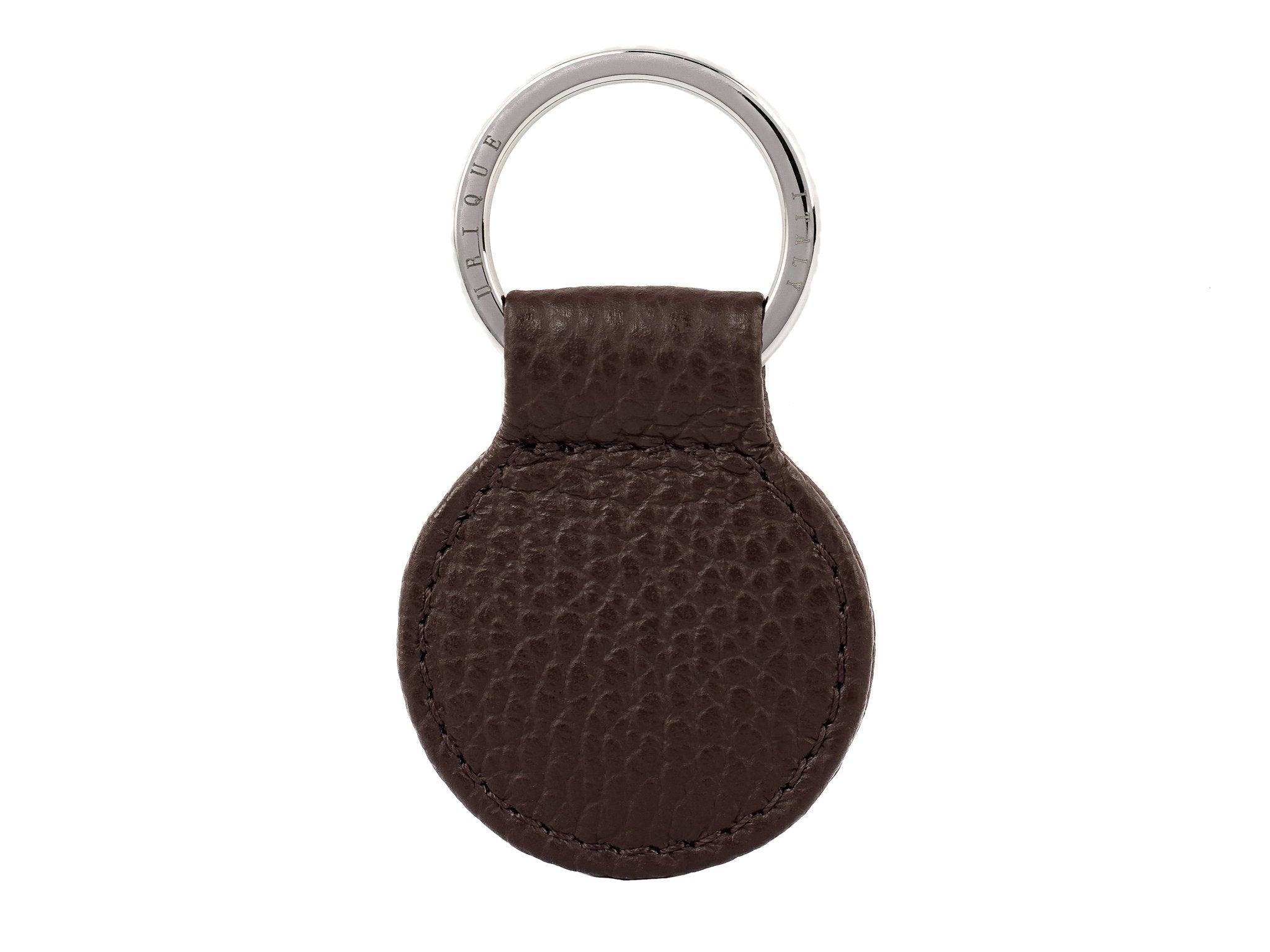 Ubique Italy Brown Full Grain Leather Round Key Ring with Silver Ring