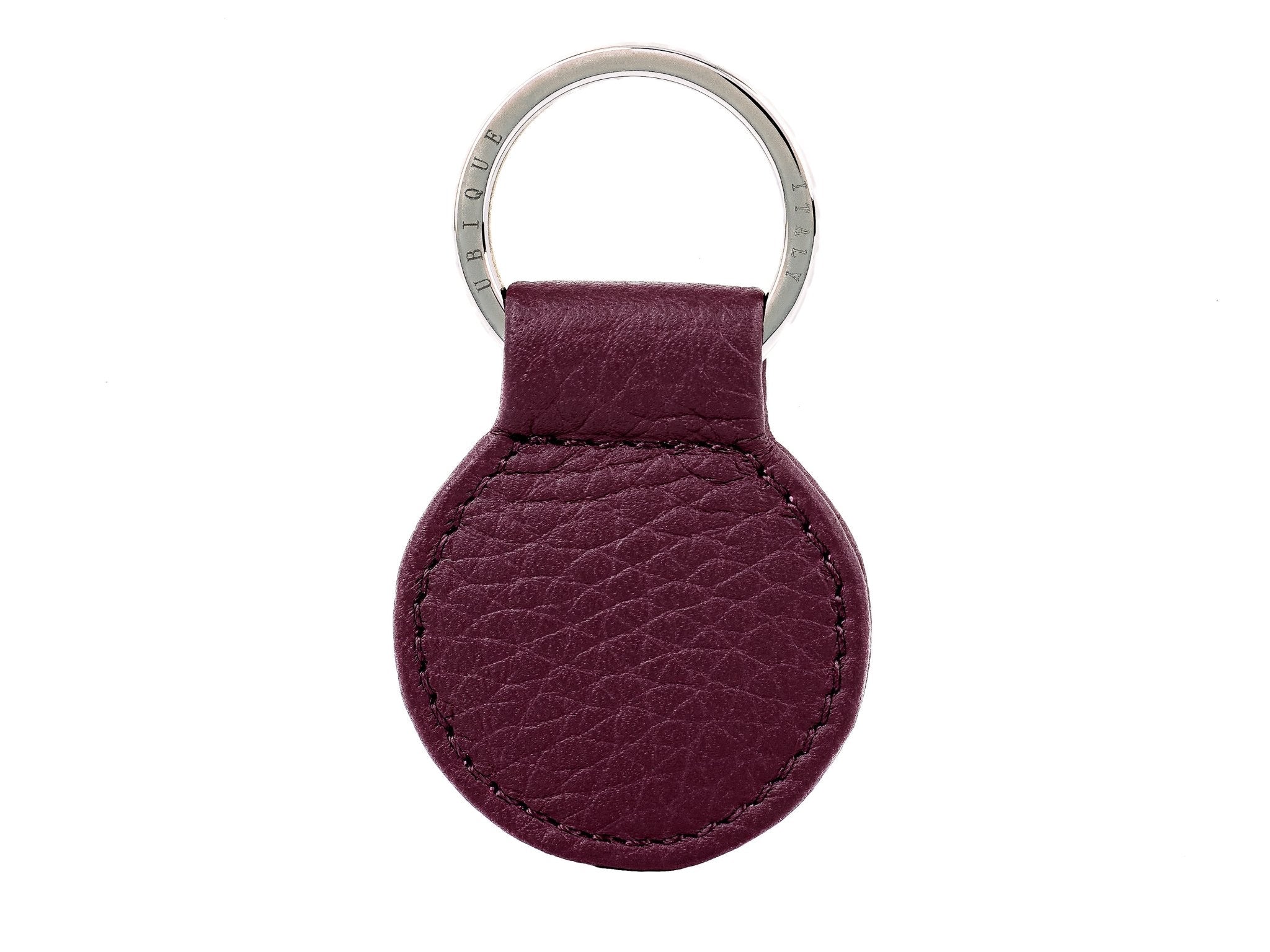 Ubique Italy Burgundy Calf Leather Round Key Ring with Silver Ring