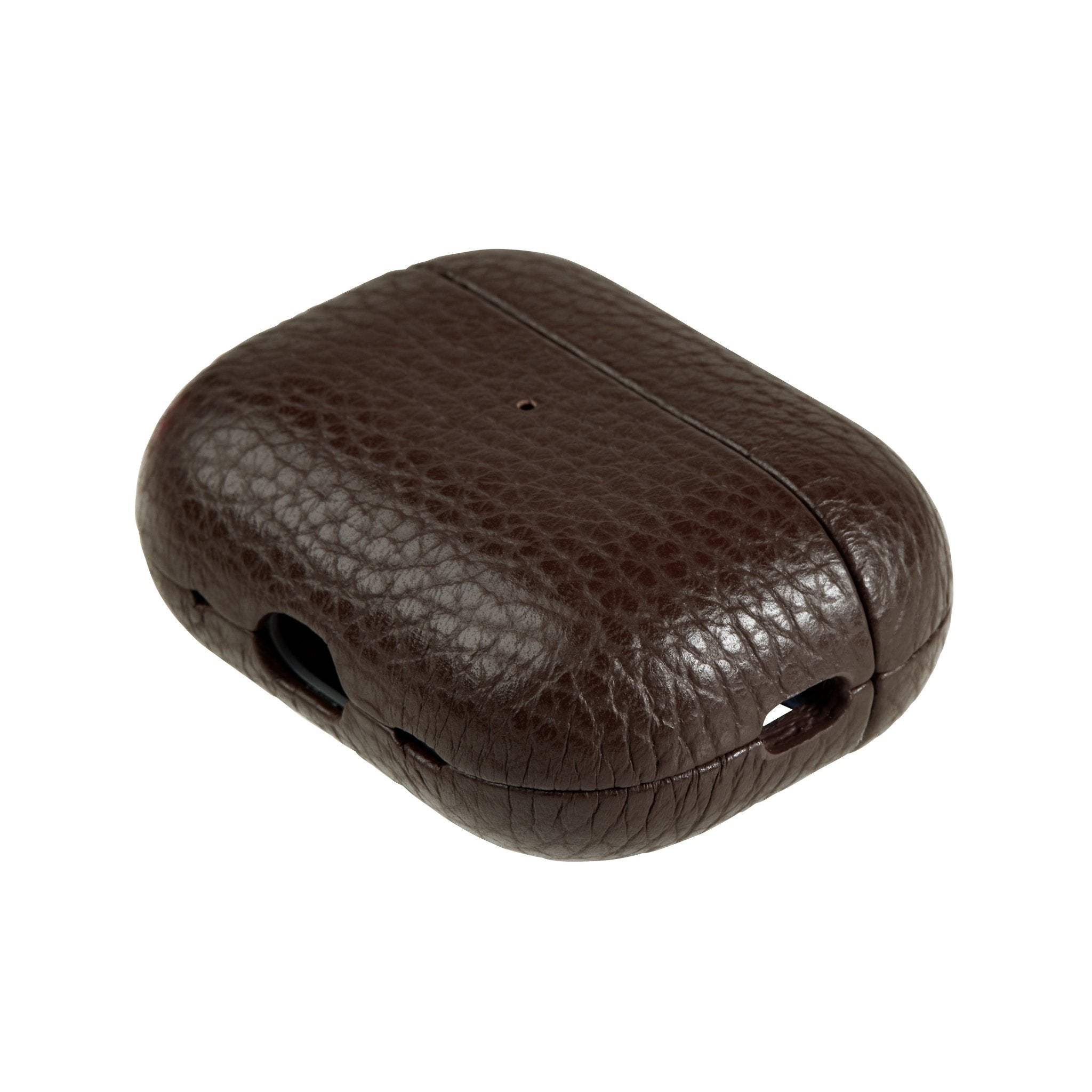 Ubique Italy Luxury AirPods Pro 2 Case Pebble Grain Leather Dark Walnut Angled