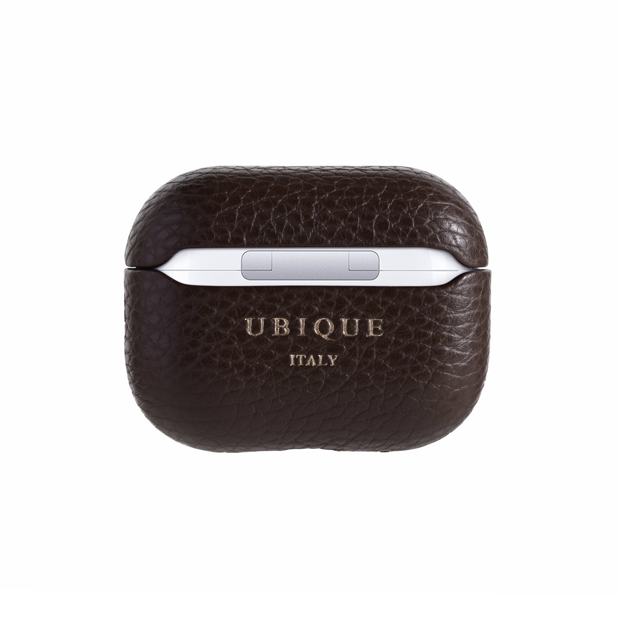 Ubique Italy Luxury AirPods Pro 2 Case Pebble Grain Leather Dark Walnut Back