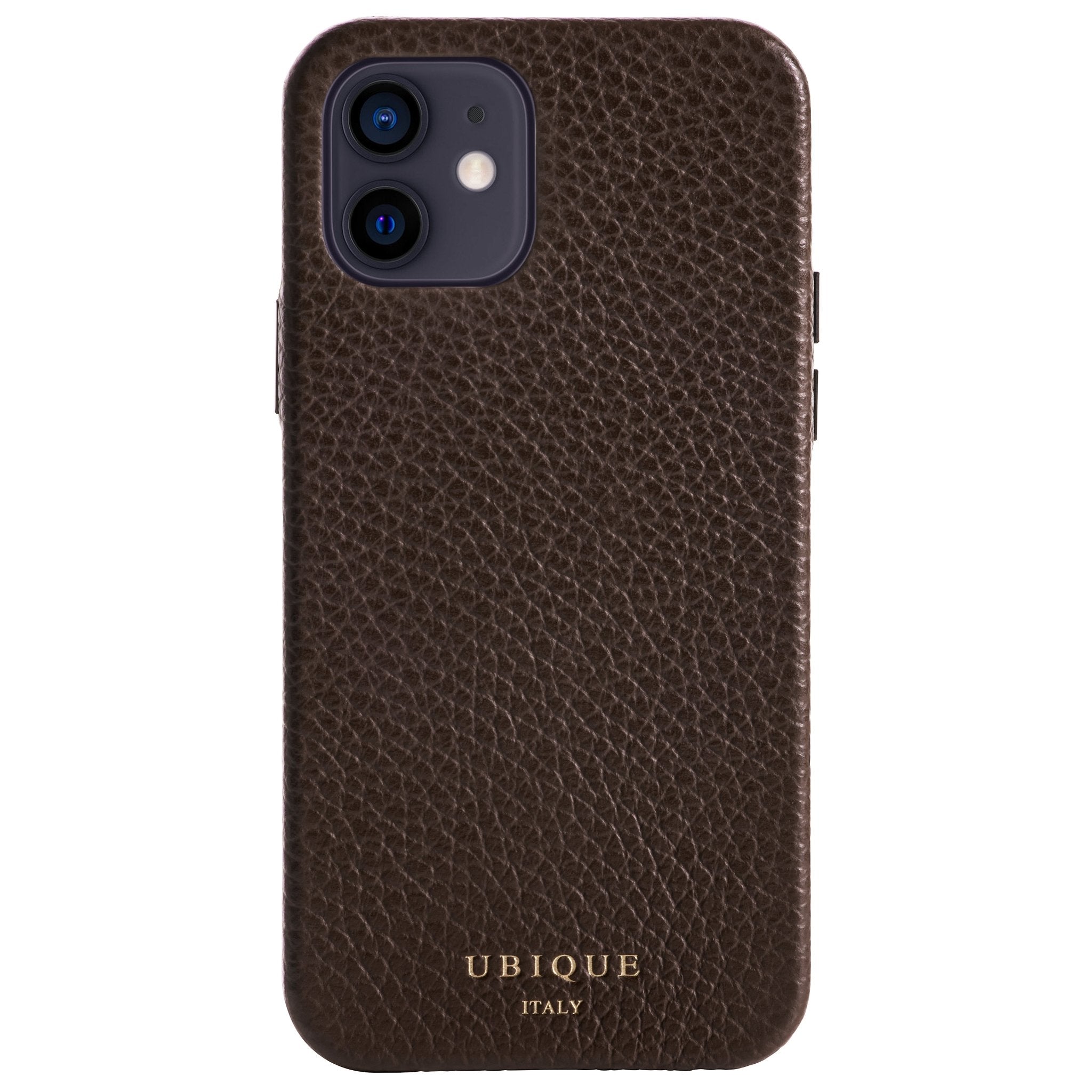 Ubique Italy Luxury iPhone Case 12 Pebble Grain Leather Dark Walnut