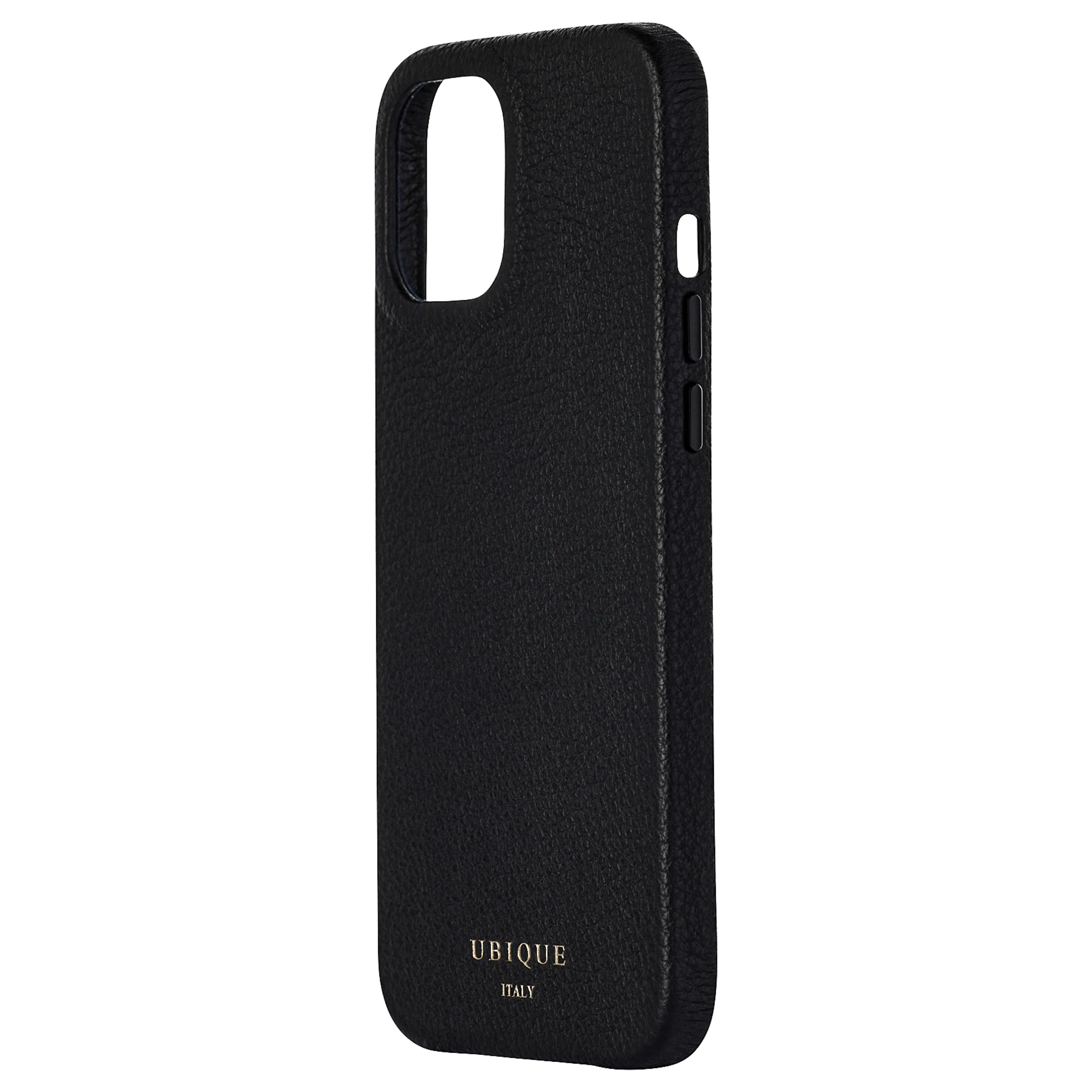 Ubique Italy Luxury iPhone Case 12 Pro Max Pebble Grain Leather Black Angled