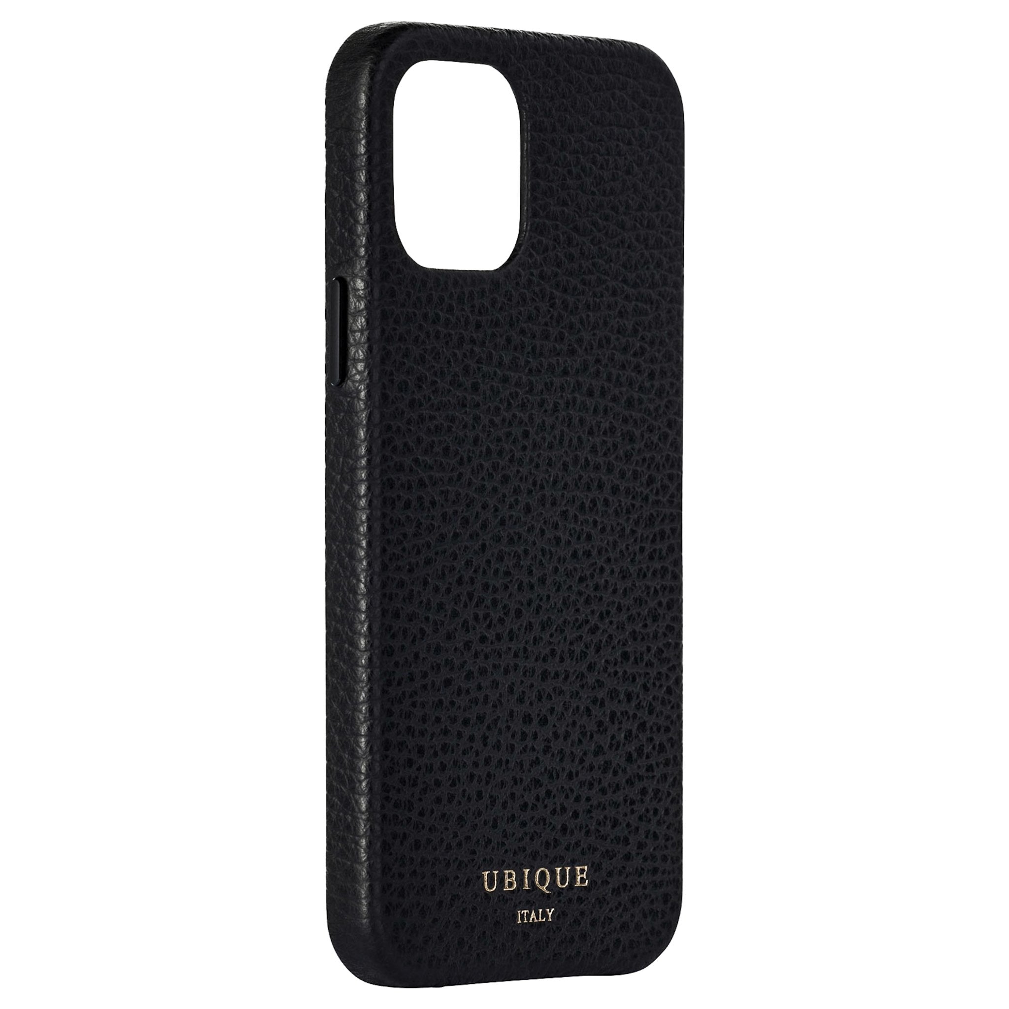 Ubique Italy Luxury iPhone Case 12 Pro Pebble Grain Leather Black Angled