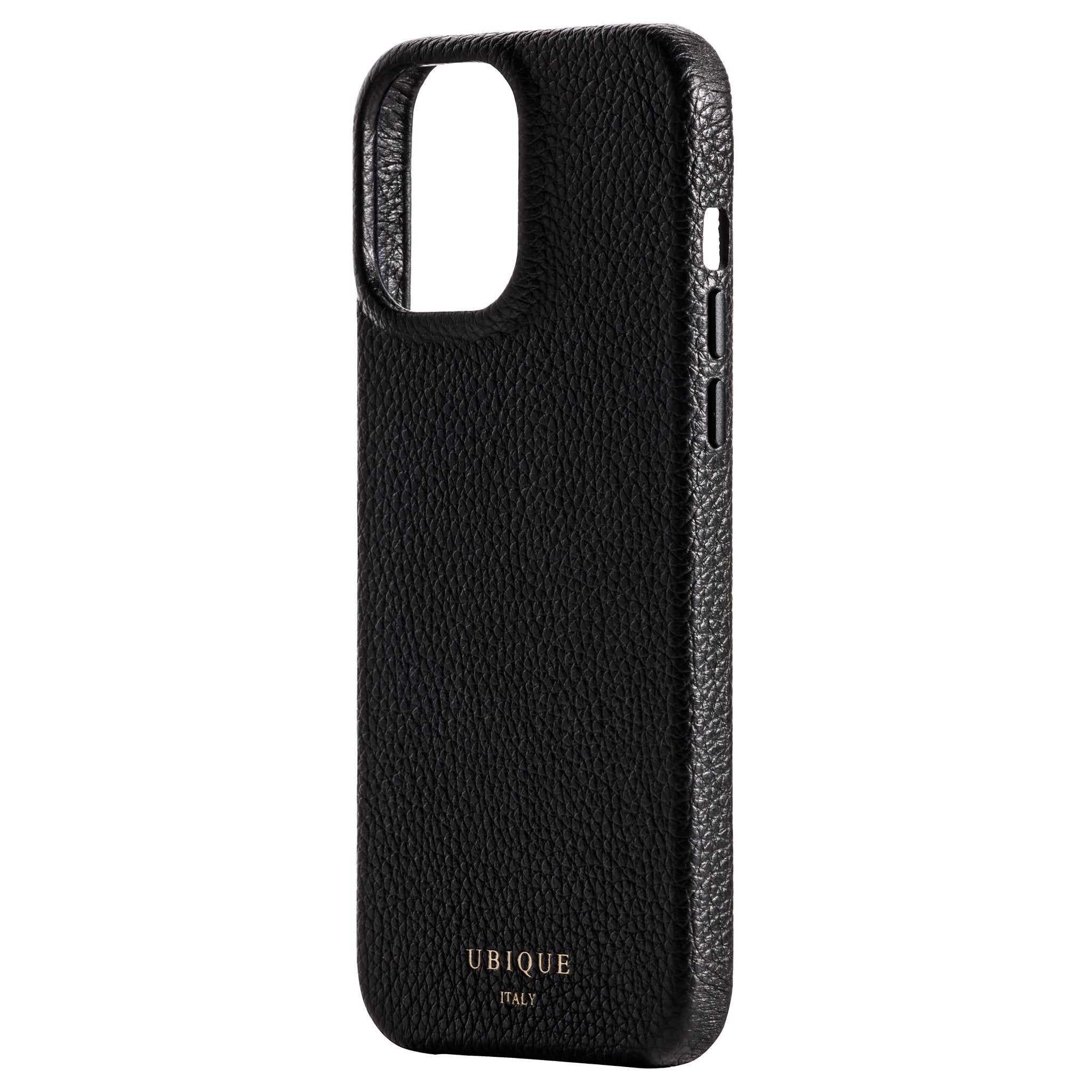 Ubique Italy Luxury iPhone Case 13 Pro Max Pebble Grain Leather Black Angled