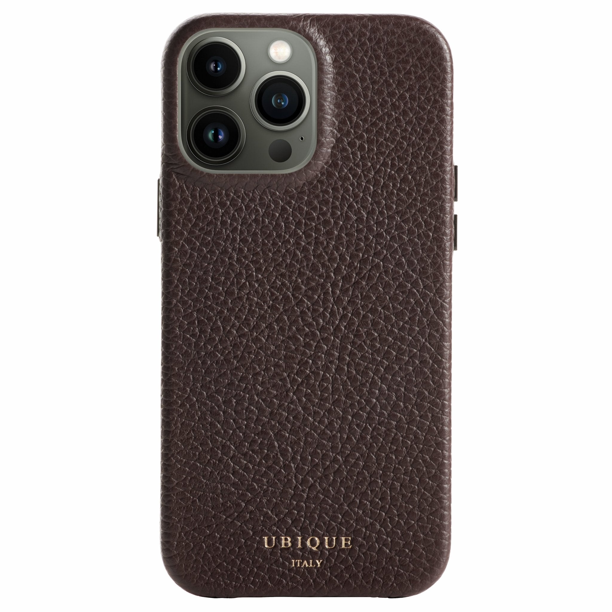 Ubique Italy Luxury iPhone Case 13 Pro Max Pebble Grain Leather Dark Walnut Front