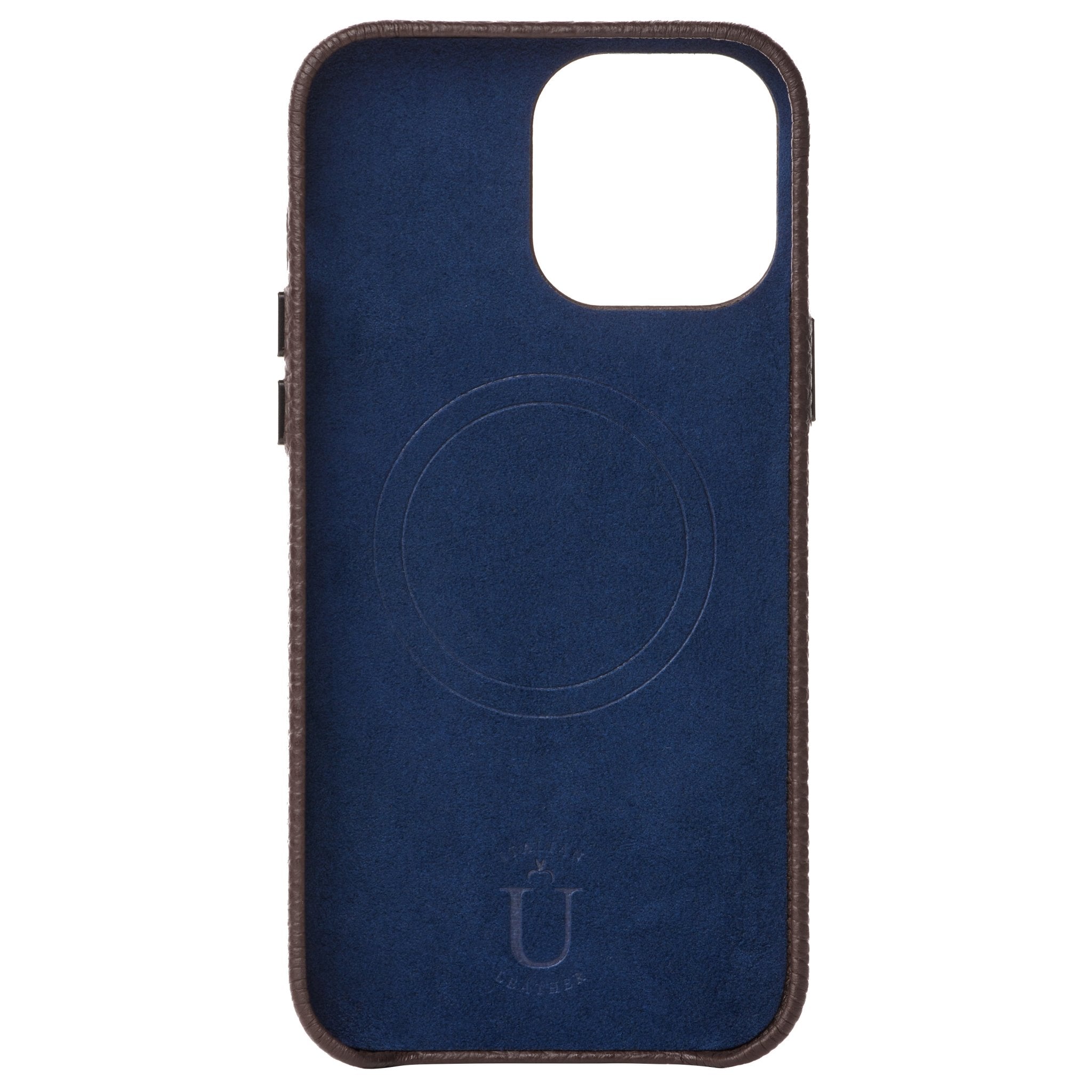 Ubique Italy Luxury iPhone Case 13 Pro Max Pebble Grain Leather Dark Walnut Inner Lining