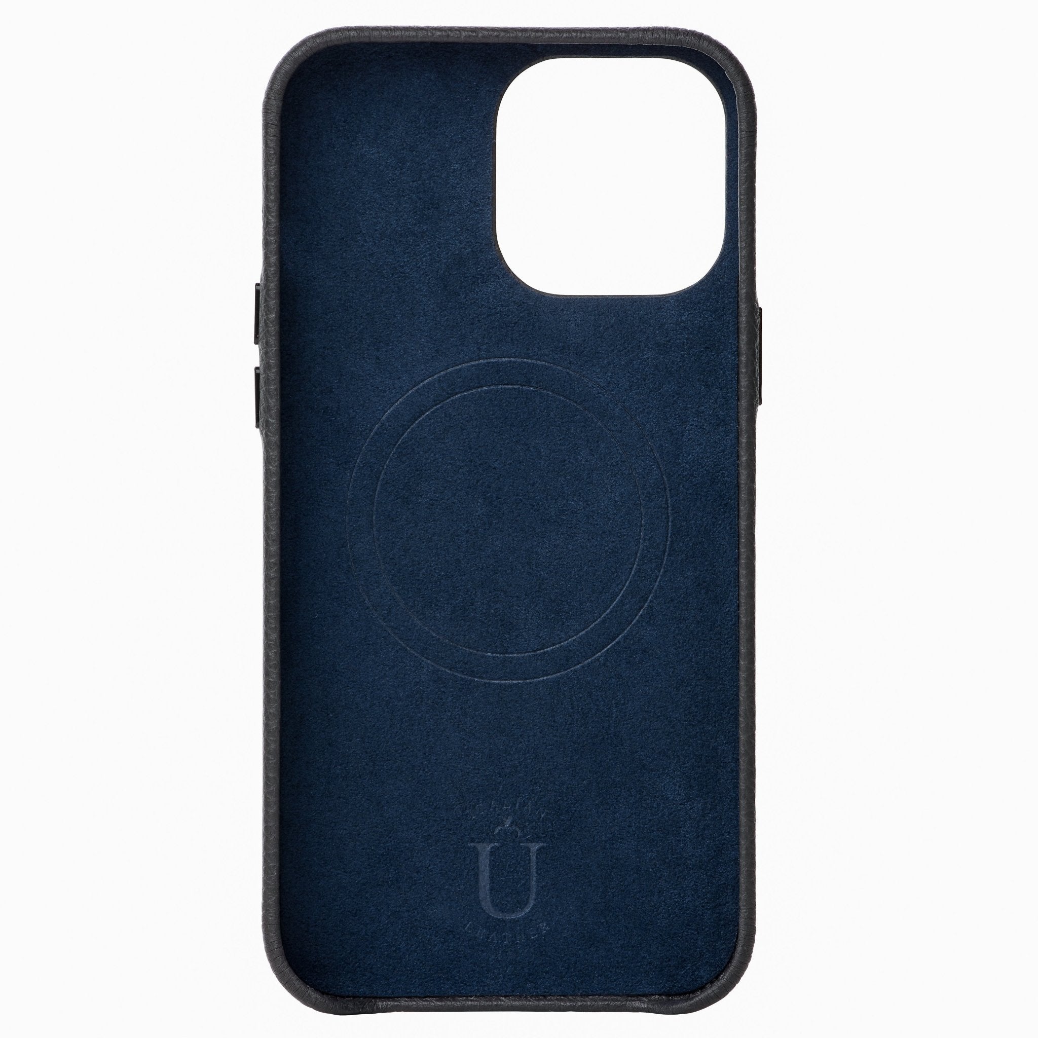Ubique Italy Luxury iPhone Case 13 Pro Max Pebble Grain Leather Storm Grey Inner Lining
