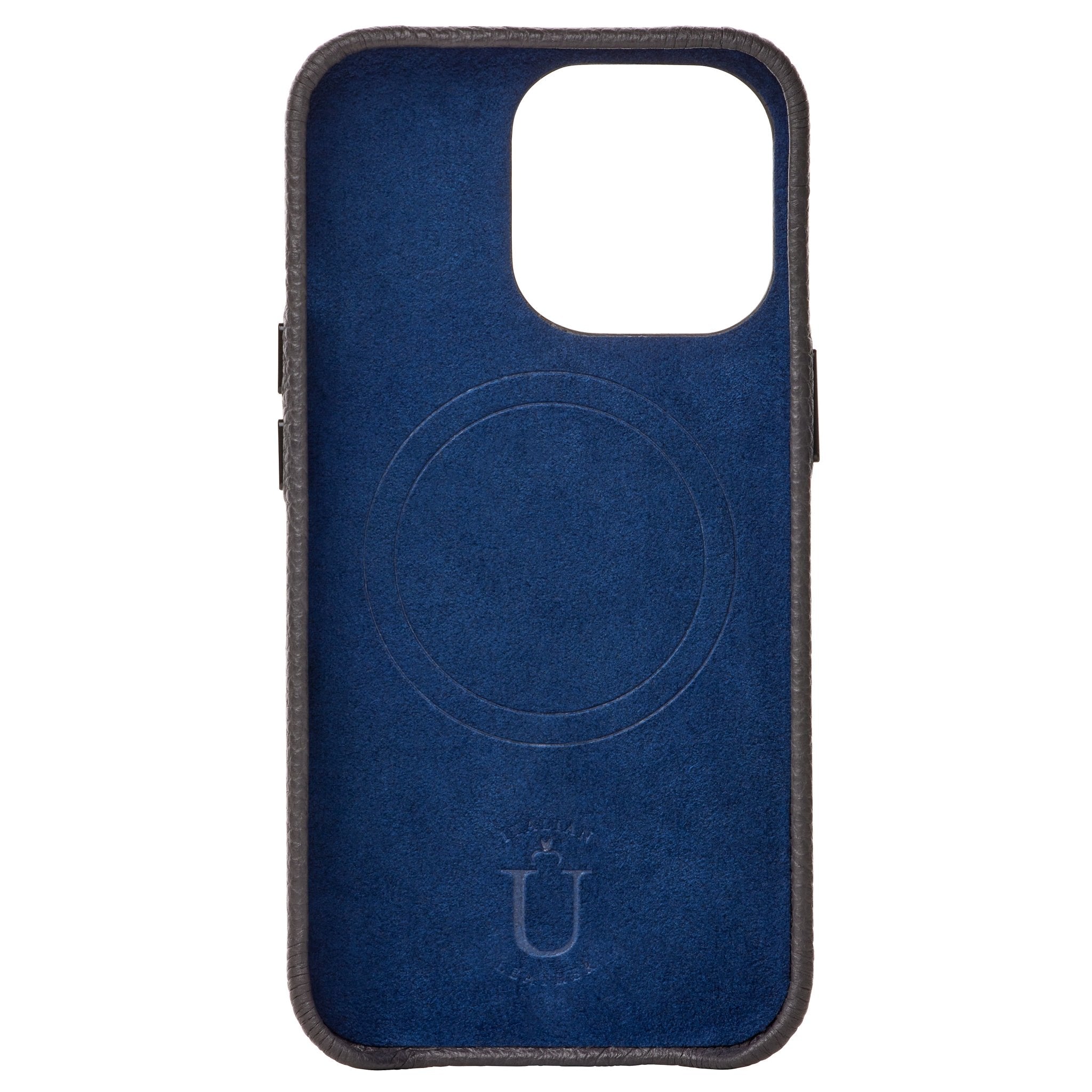 Ubique Italy Luxury iPhone Case 13 Pro Pebble Grain Leather Storm Grey Inner Lining