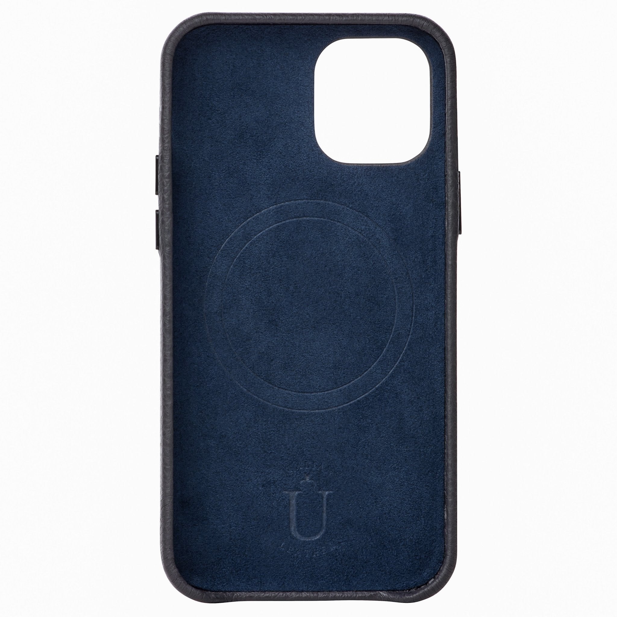Ubique Italy Luxury iPhone Case 14 Pebble Grain Leather Storm Grey Inner Lining
