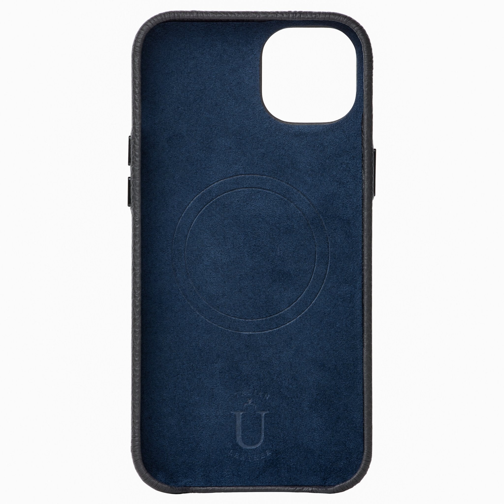 Ubique Italy Luxury iPhone Case 14 Pebble Grain Leather Storm Grey Inner Lining
