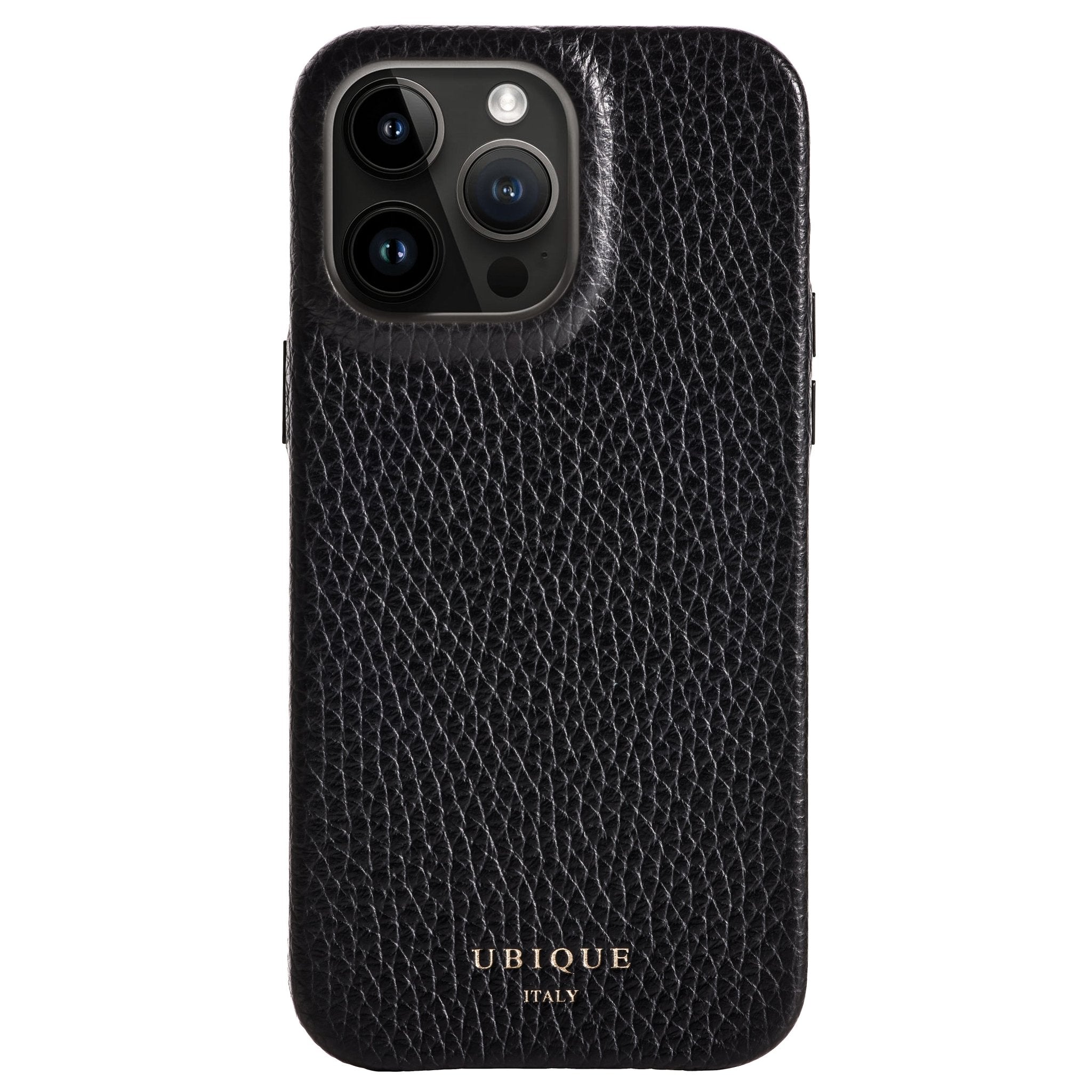 Ubique Italy Luxury iPhone Case 14 Pro Max Pebble Grain Leather Classic Black Front