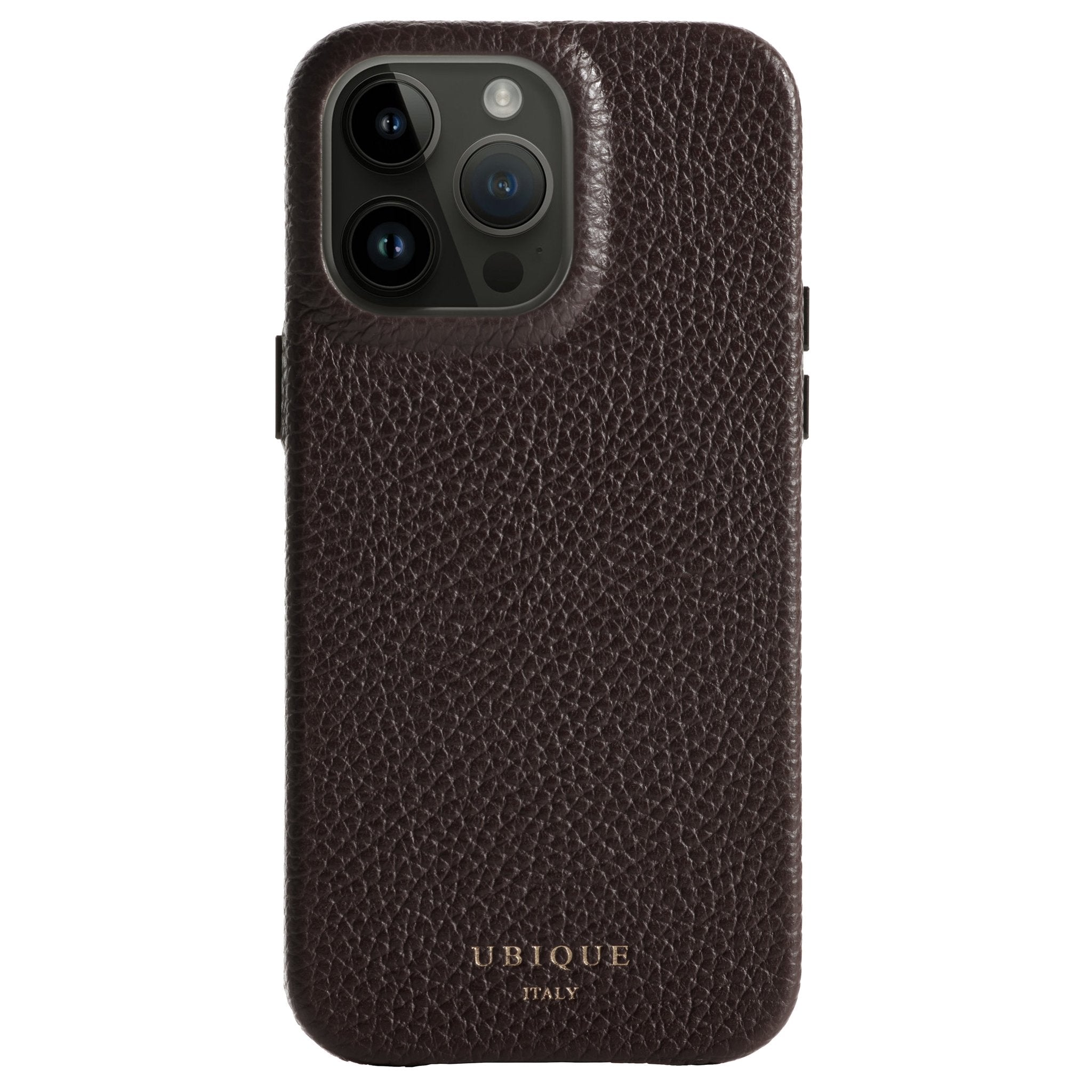 Ubique Italy Luxury iPhone Case 14 Pro Max Pebble Grain Leather Dark Walnut Front